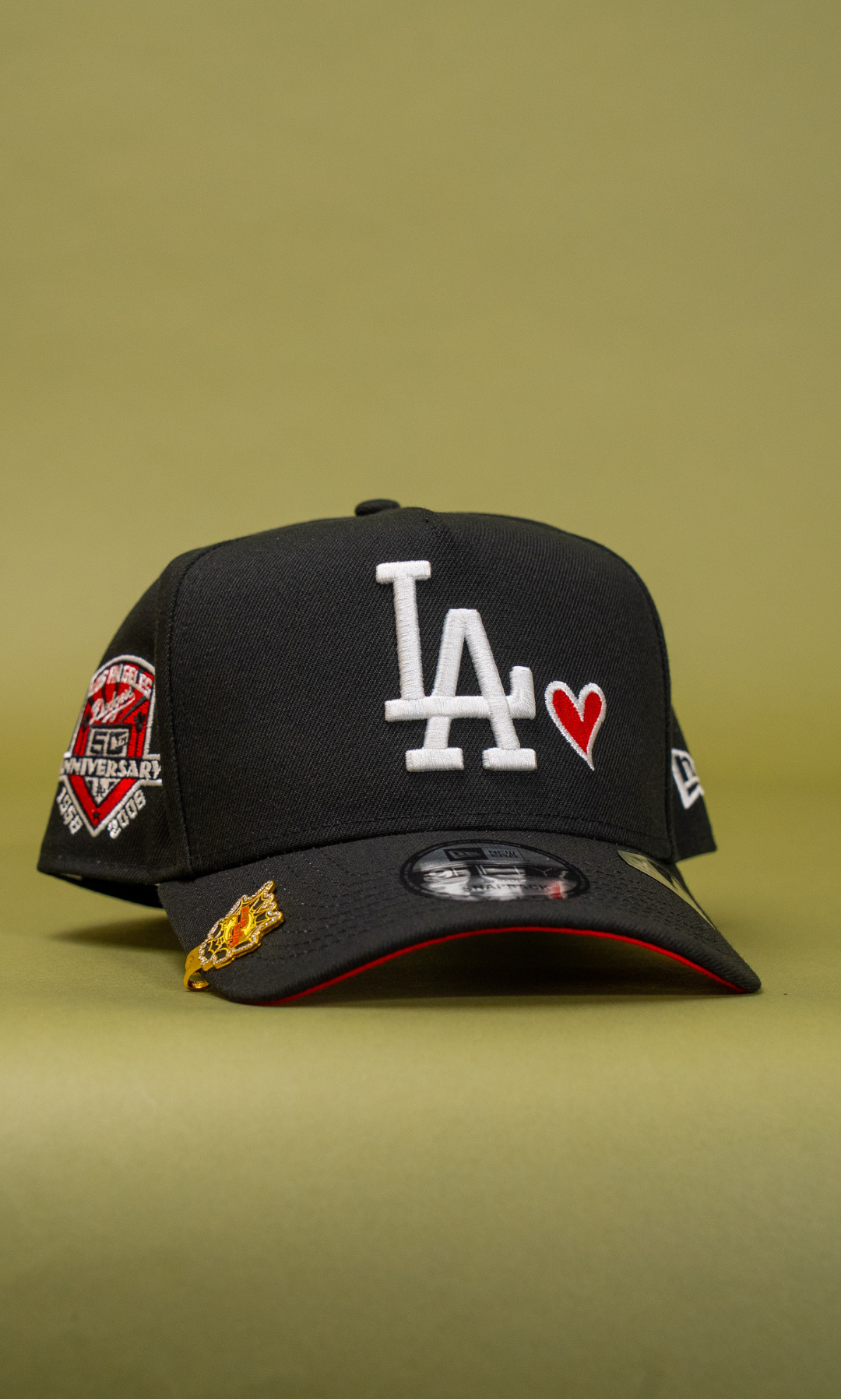 New Era 9Fifty A-Frame Black Los Angeles Dodgers Snapback W/ Heart + 50th Anniversary Side Patch