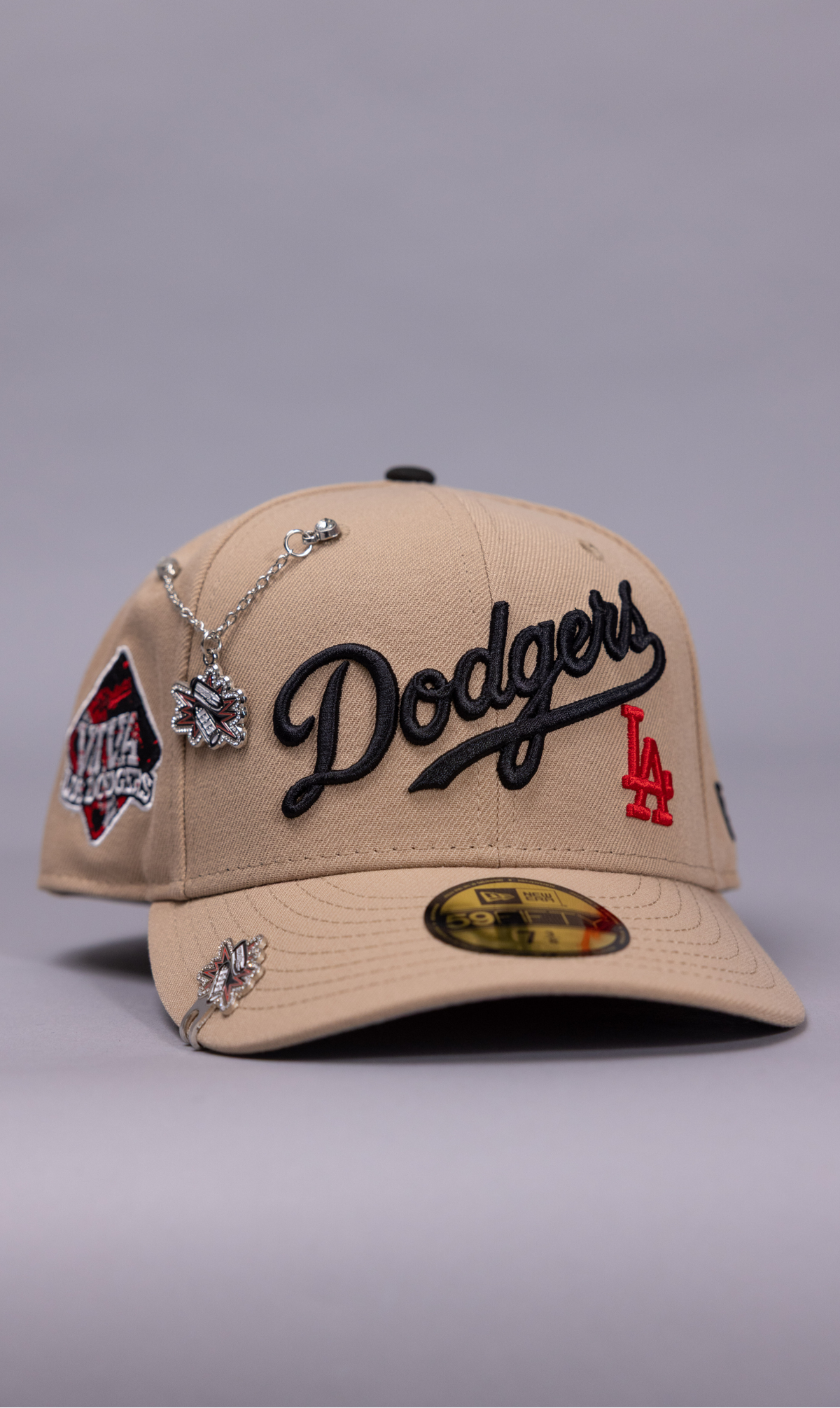 New Era Exclusive 59Fifty Beige Los Angeles Dodgers Script W/ Viva Los Dodgers Side Patch