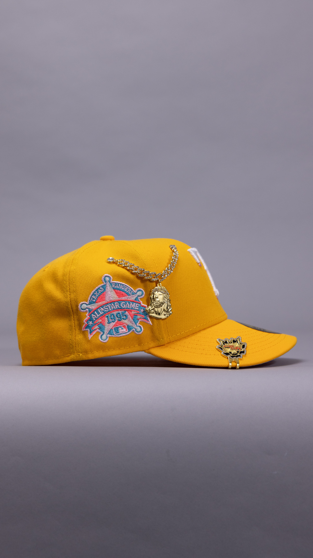 New Era Exclusive 59Fifty Yellow Texas Rangers W/ 1995 All Star Game Side Patch