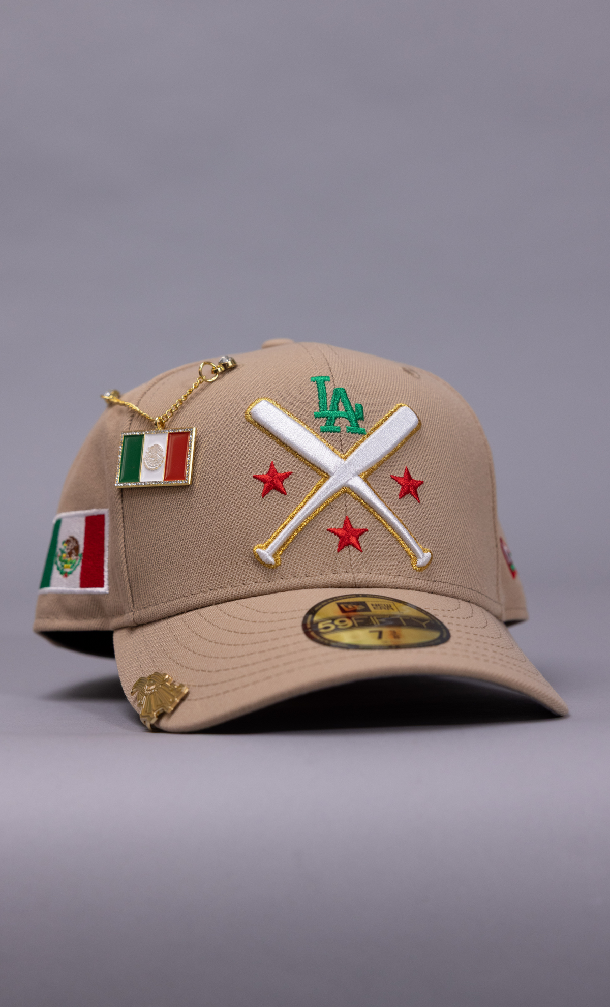 New Era Exclusive 59Fifty Beige Los Angeles Dodgers W/ Mexico Flag Side Patch