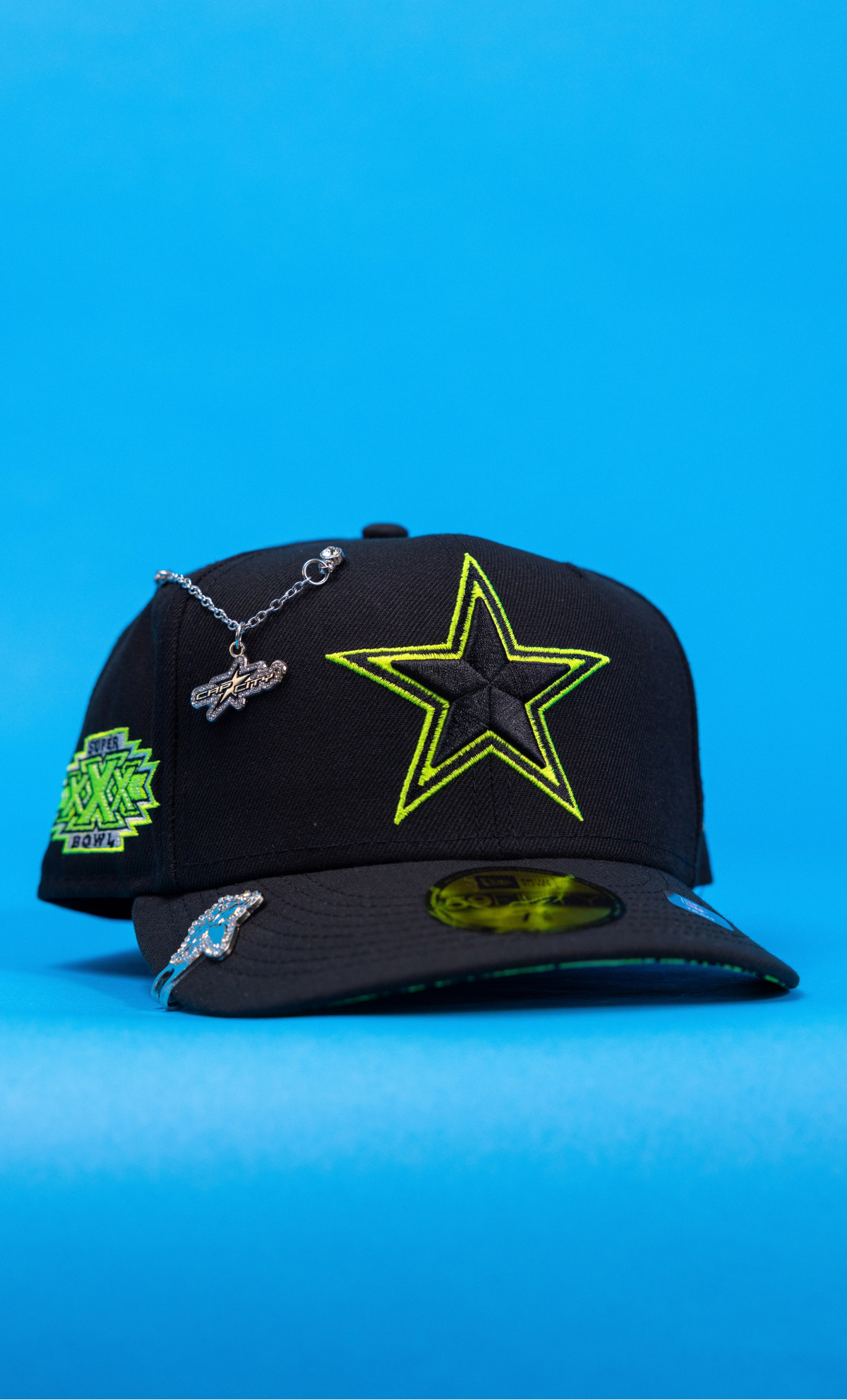 New Era Exclusive 59Fifty Black Dallas Cowboys W/ xXx Super Bowl Side Patch