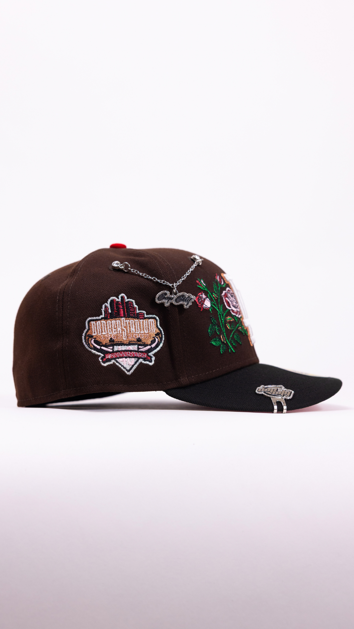 New Era Exclusive 59Fifty Dark Brown/Black Los Angeles Dodgers W/ Blooming Rose + 40th Anniversary Side Patch