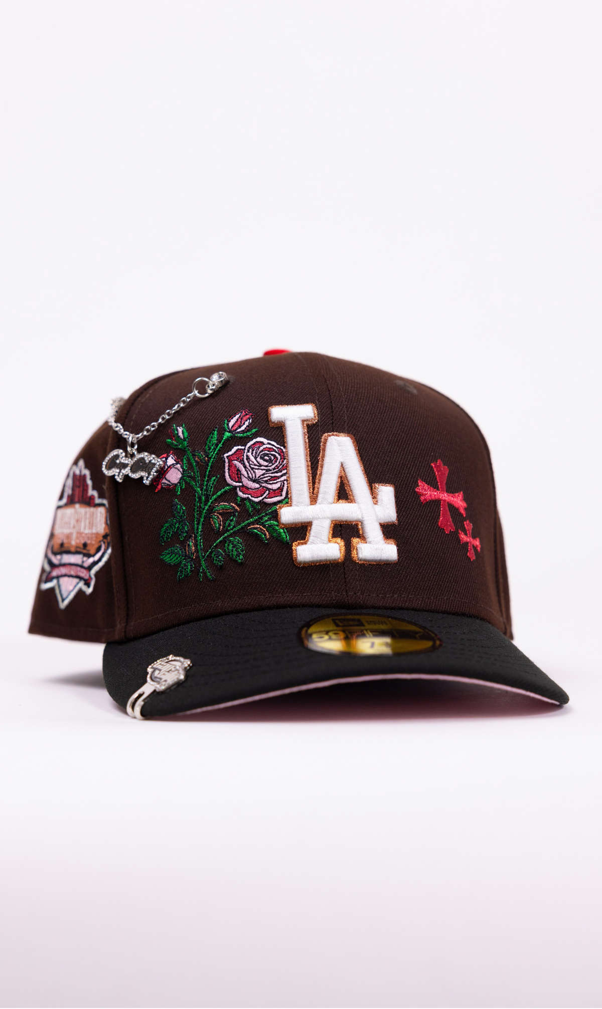 New Era Exclusive 59Fifty Dark Brown/Black Los Angeles Dodgers W/ Blooming Rose + 40th Anniversary Side Patch