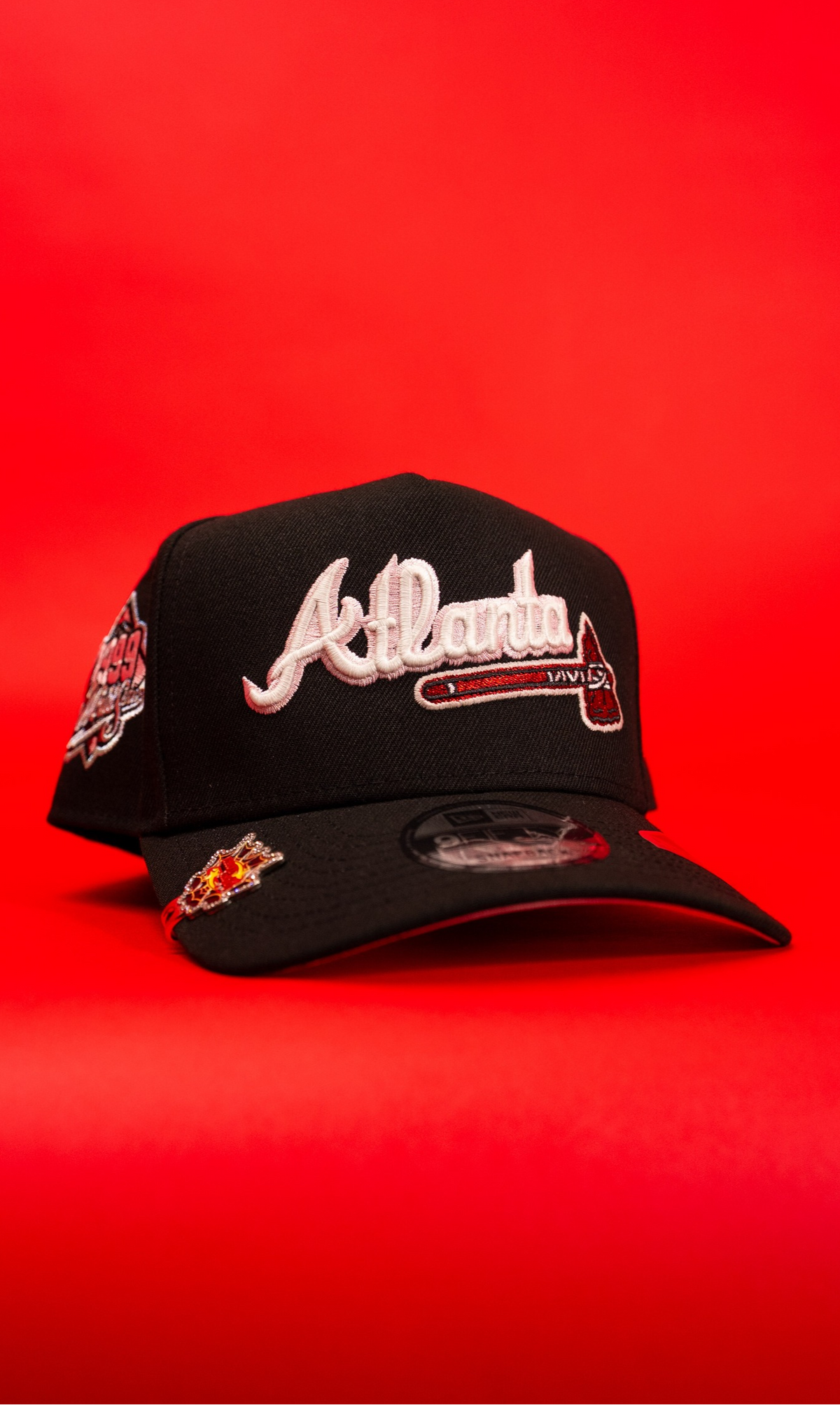 New Era 9Fifty A-Frame Black Atlanta Braves Script Snapback W/ 1999 World Series Side Patch