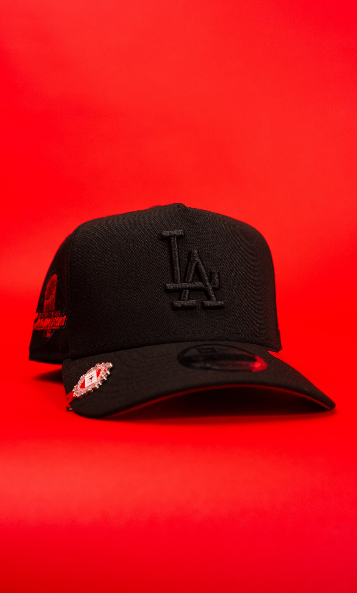 New Era 9Fifty A-Frame Blacked Out Los Angeles Dodgers Snapback W/ World Series Champions Side Patch