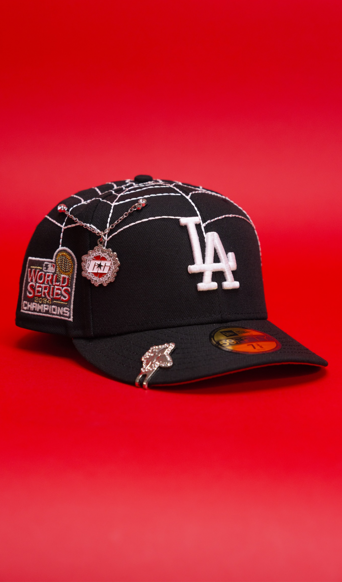 New Era Exclusive 59Fifty Black Los Angeles Dodgers "Spider Web" W/ World Series Champions Side Patch