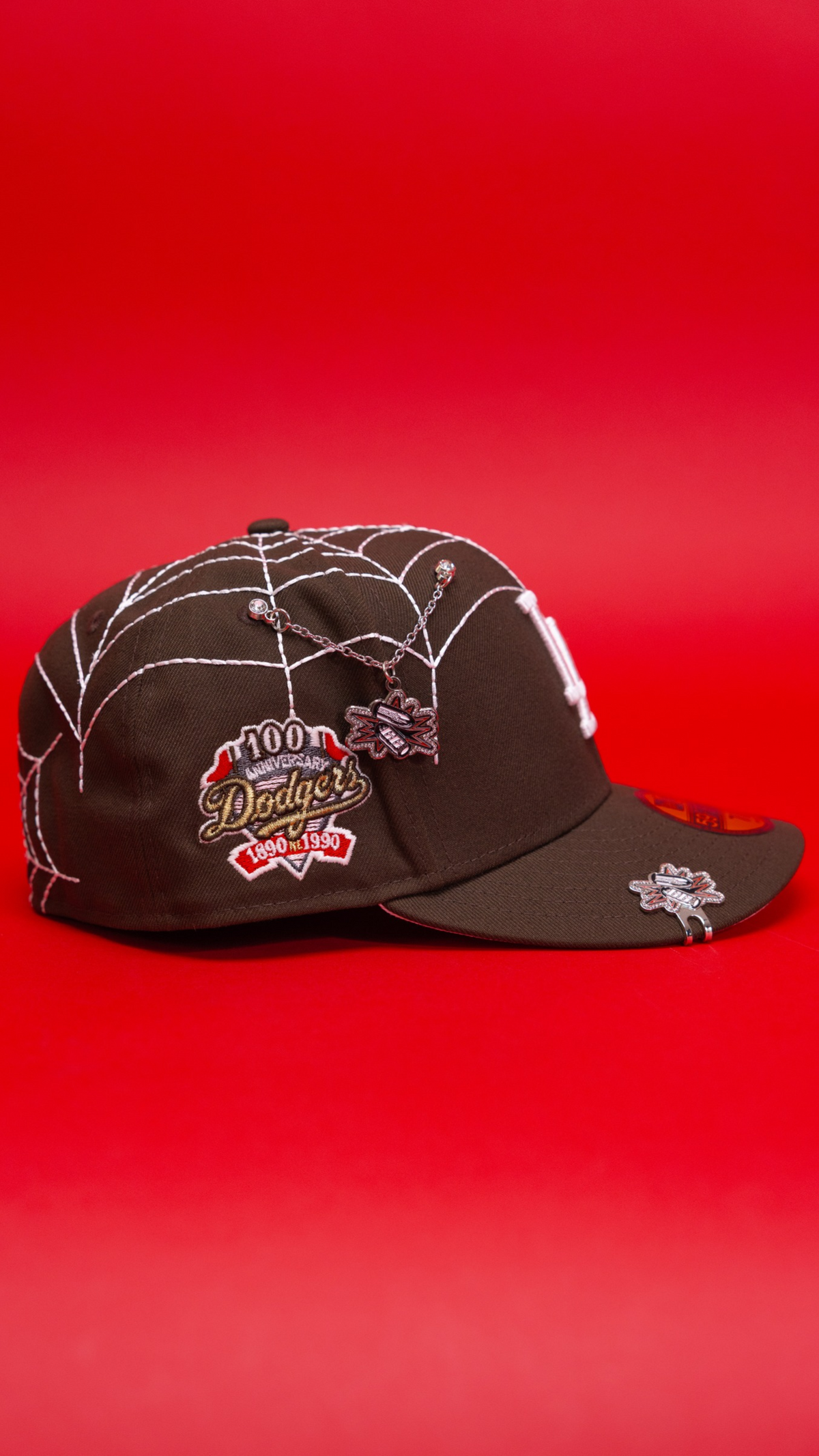 New Era Exclusive 59Fifty Brown Los Angeles Dodgers "Spider Web" W/ 40th Anniversary Side Patch