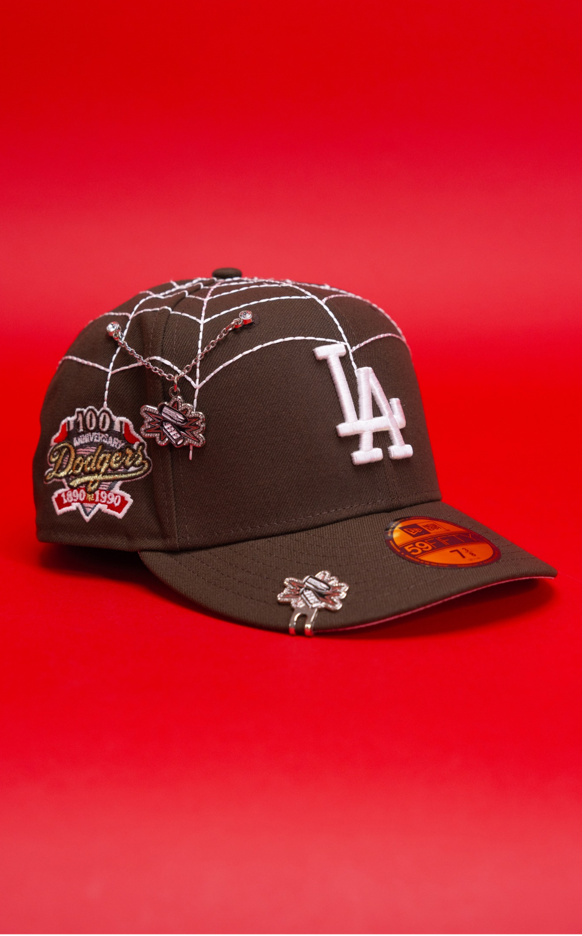 New Era Exclusive 59Fifty Brown Los Angeles Dodgers "Spider Web" W/ 40th Anniversary Side Patch