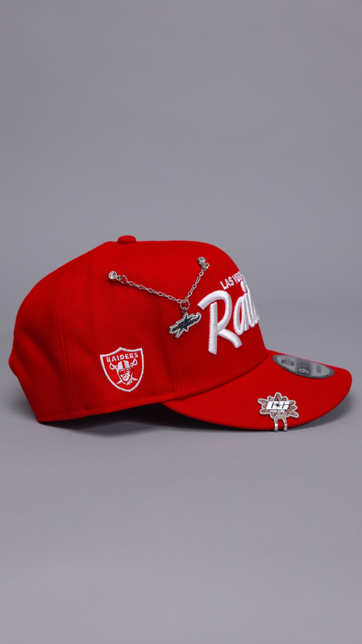 New Era Exclusive 9Fifty Red Las Vegas Raiders Script Snapback W/ Team Logo Side Patch