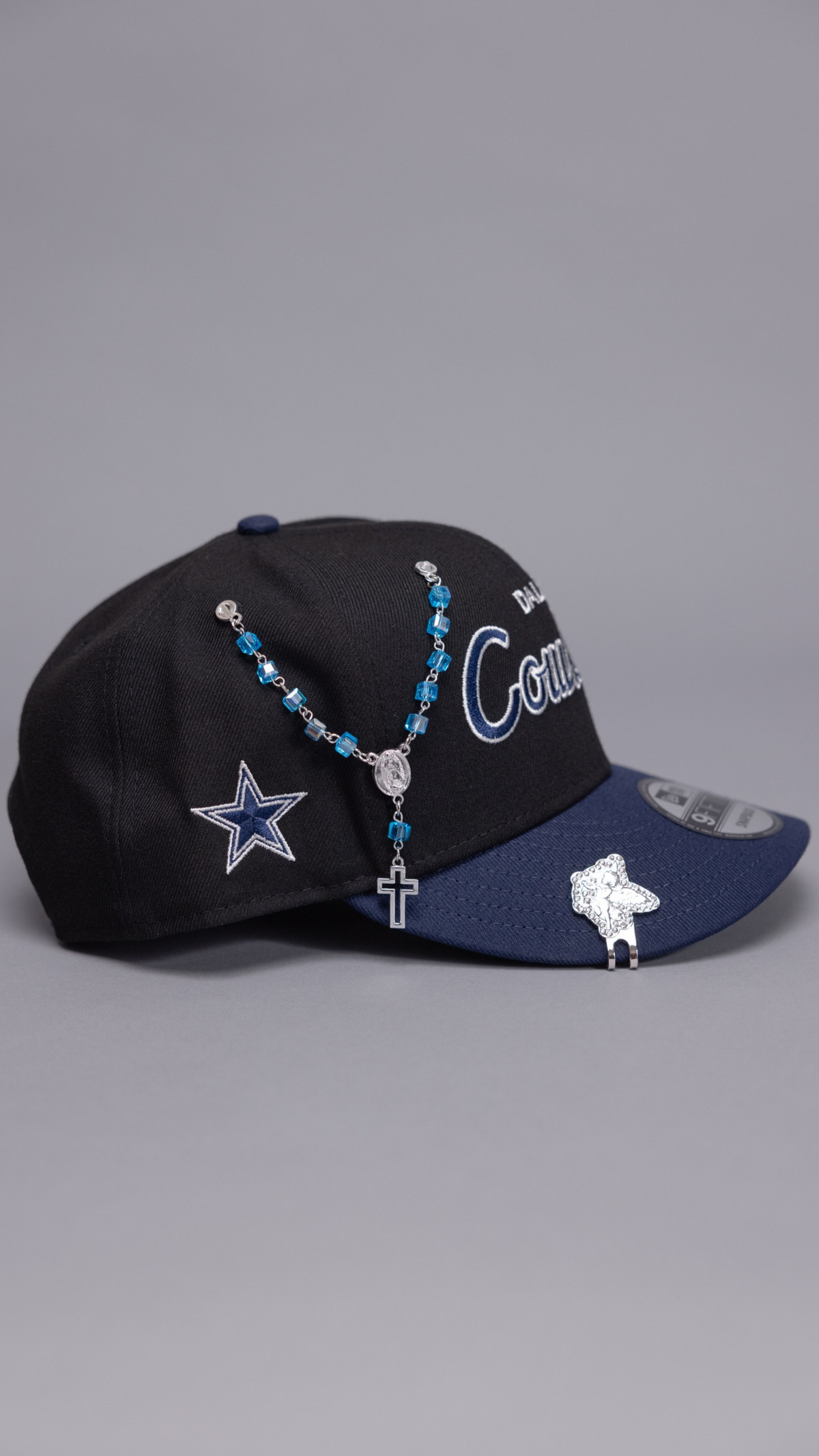 New Era Exclusive 9Fifty Black/Navy Cowboys Script Snapback W/ Team Logo Side Patch