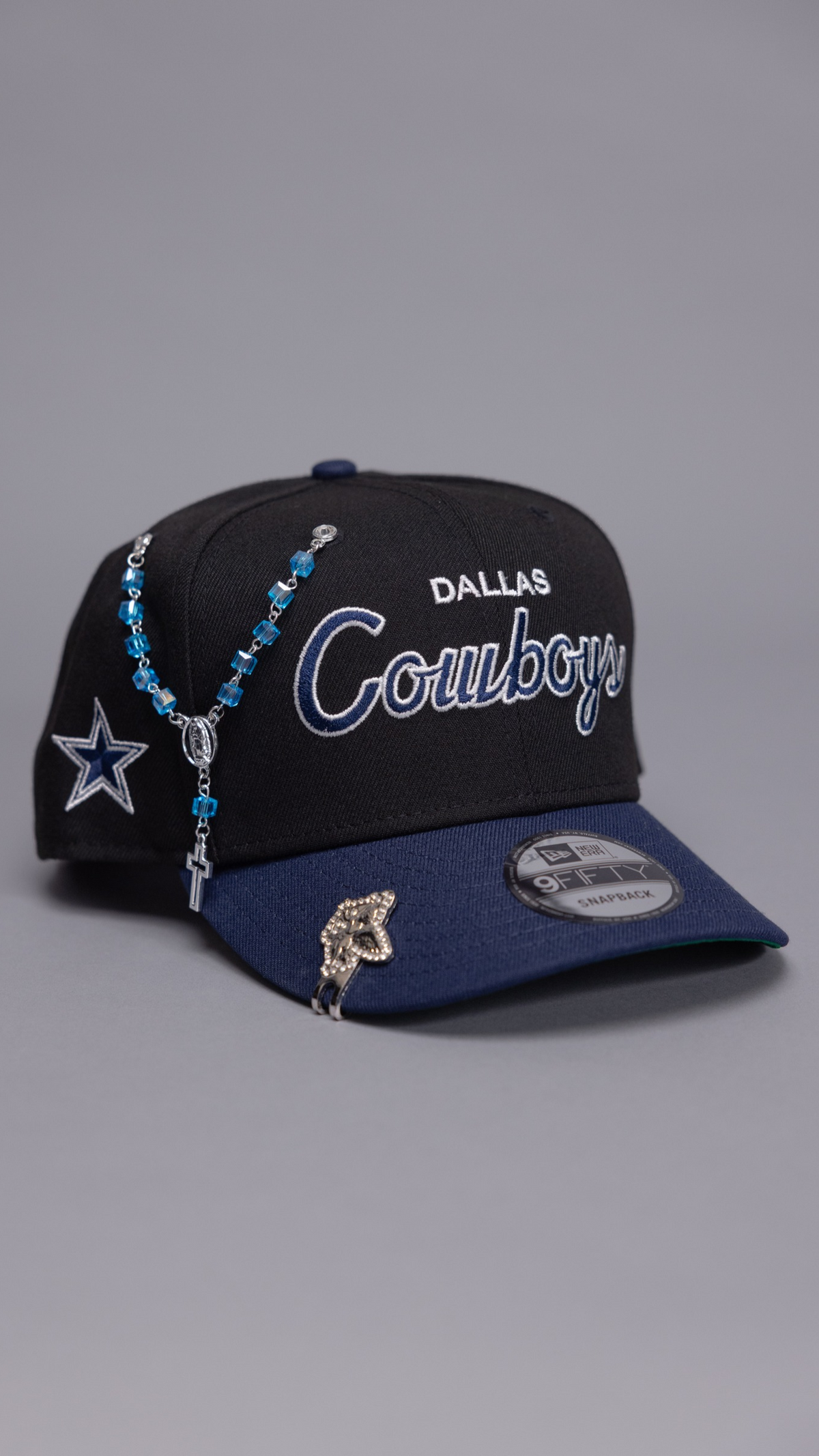 New Era Exclusive 9Fifty Black/Navy Cowboys Script Snapback W/ Team Logo Side Patch
