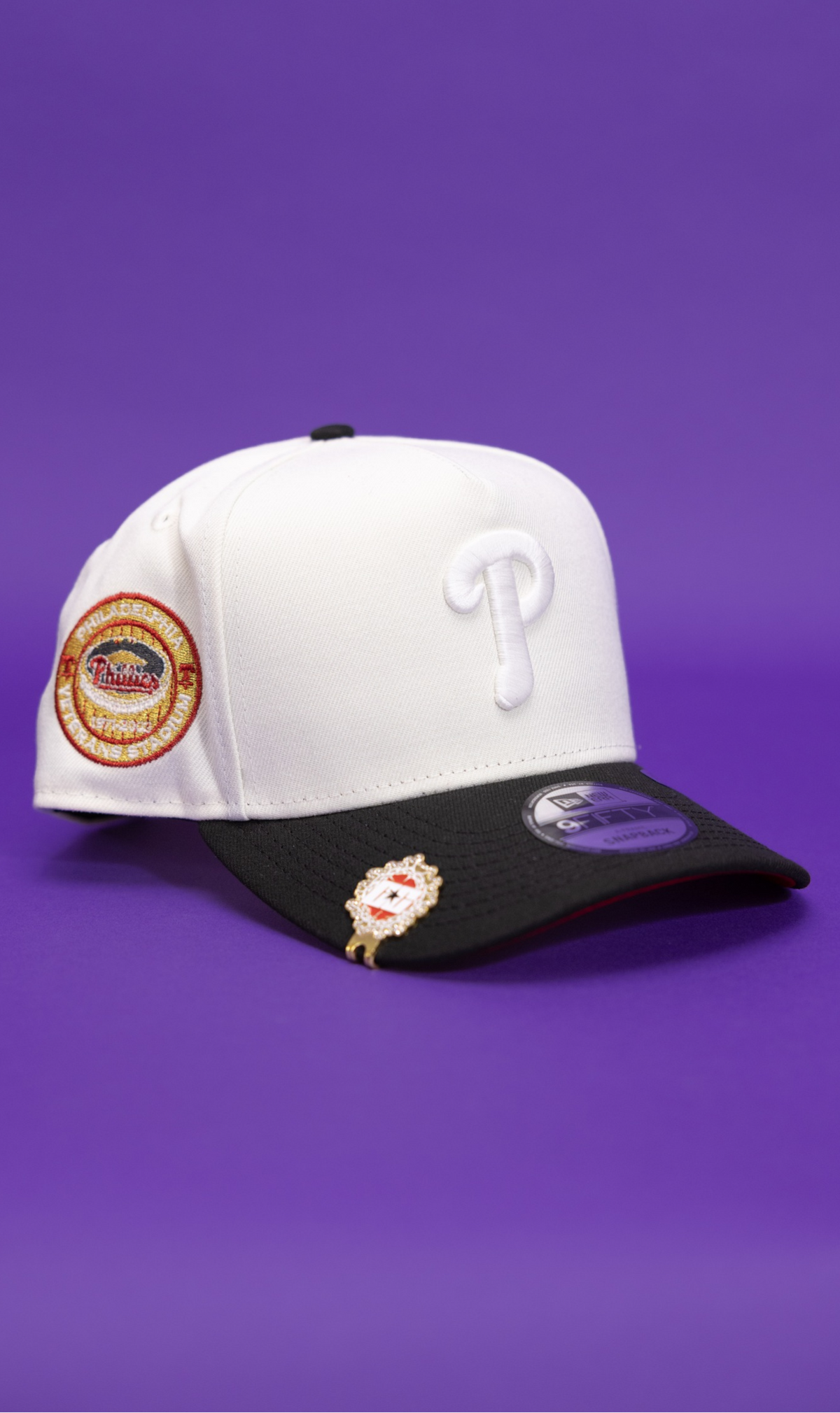 New Era 9Fifty A-Frame Chrome/Black Philadelphia Phillies Snapback W/ Veterans Stadium Side Patch