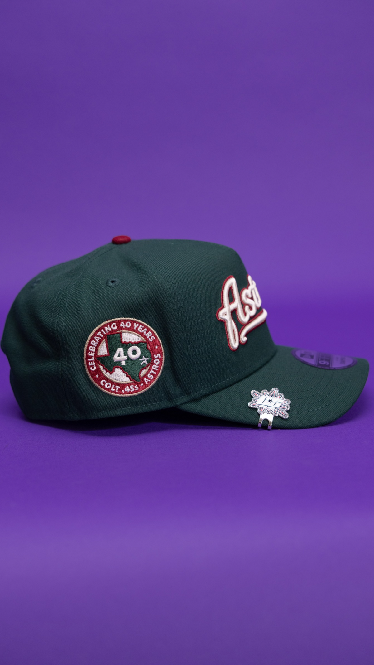 New Era 9Fifty A-Frame Forest Green Houston Astros Script Snapback W/ 40th Anniversary Side Patch
