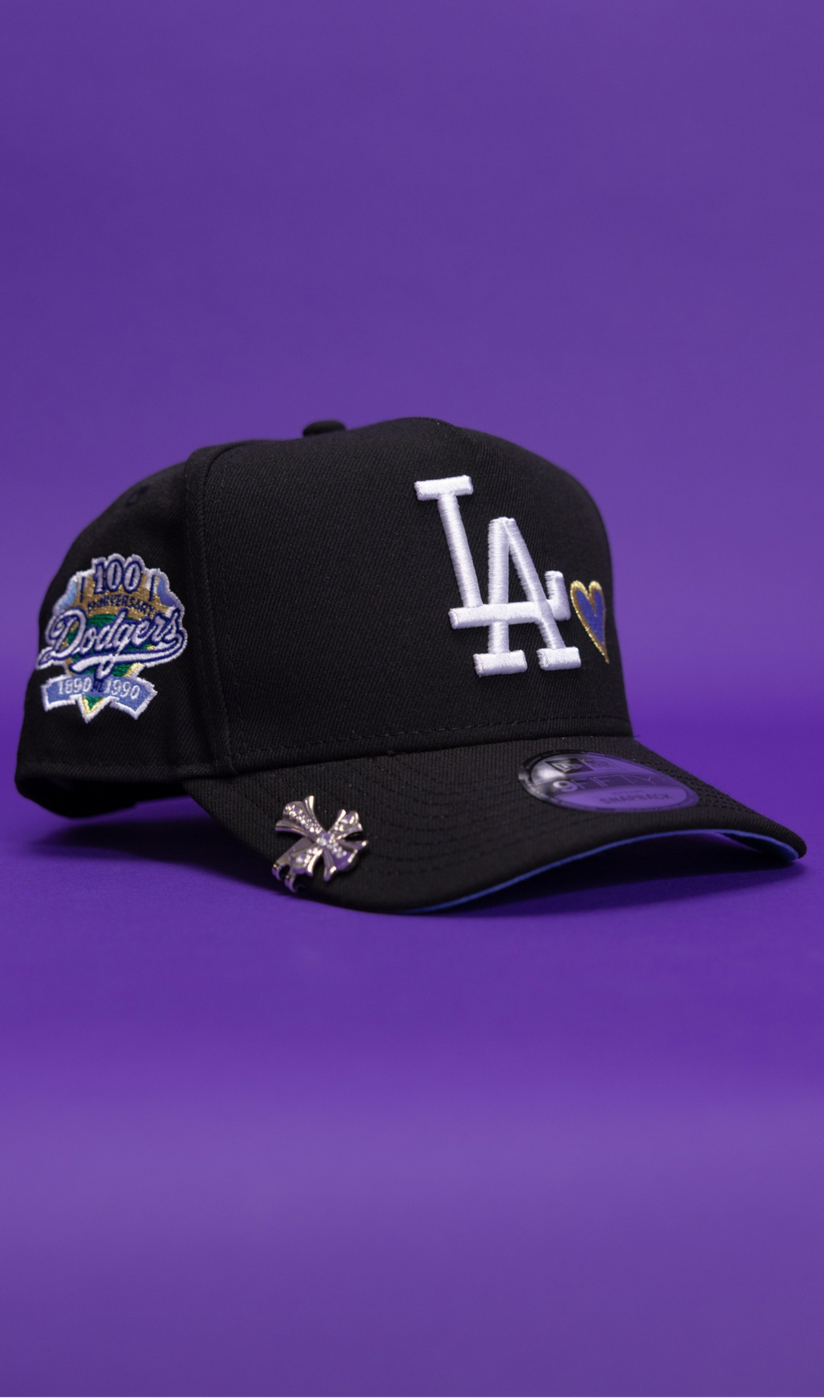 New Era 9Fifty A-Frame Black Los Angeles Dodgers Snapback W/ Heart + 100th Anniversary Side Patch