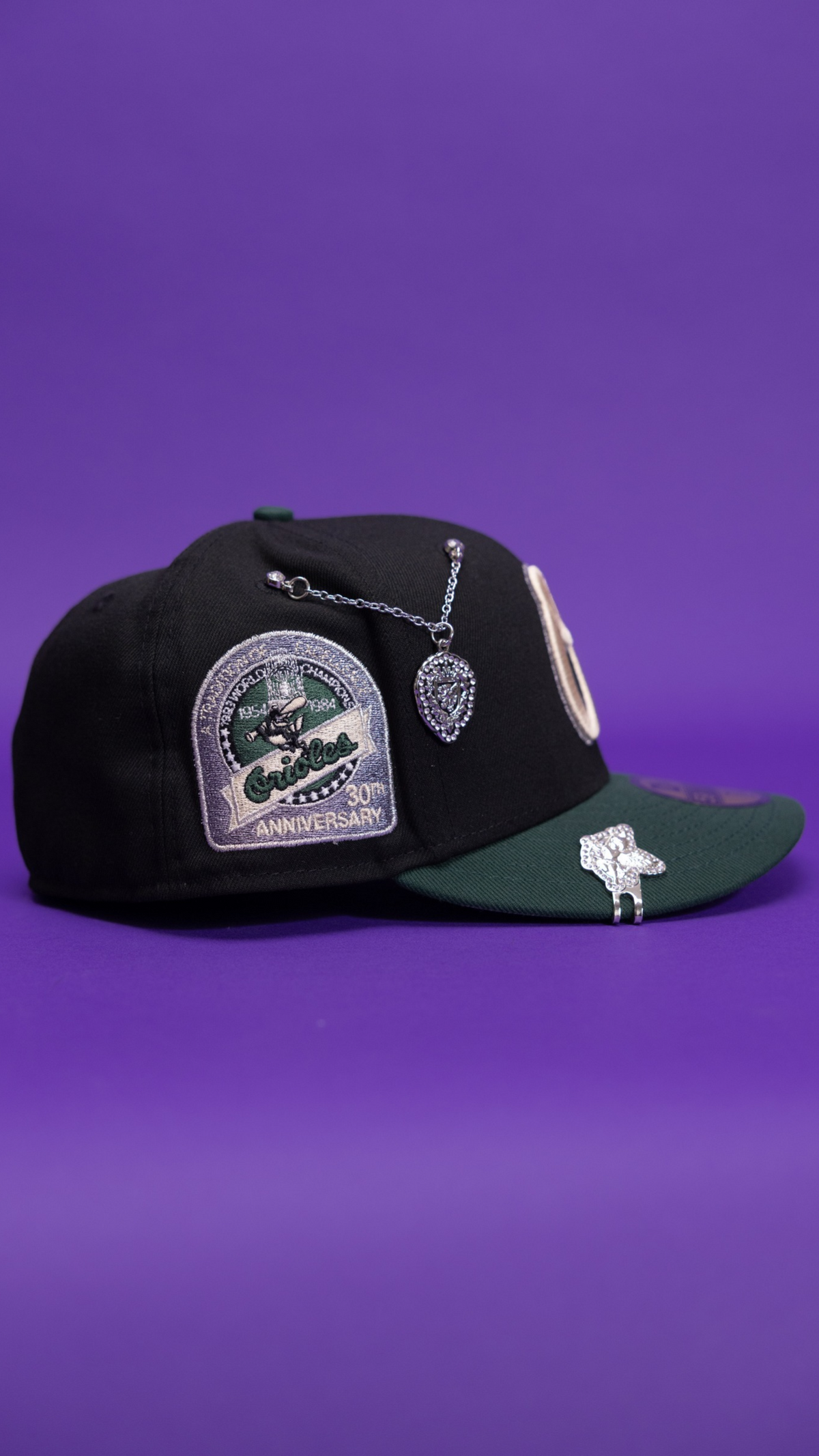 New Era Exclusive 59Fifty Black/Forest Green Baltimore Orioles W/ 30th Anniversary Side Patch