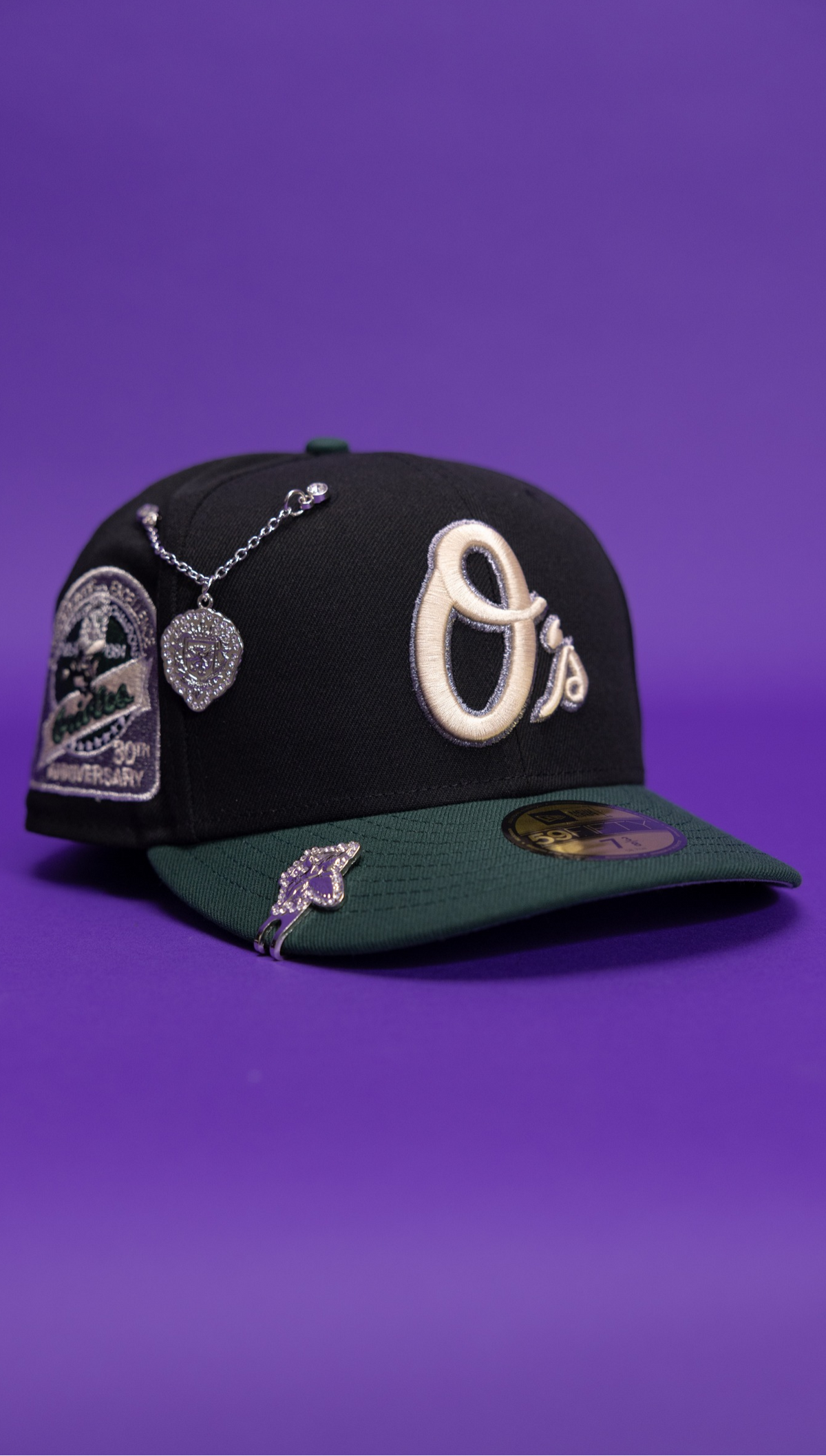 New Era Exclusive 59Fifty Black/Forest Green Baltimore Orioles W/ 30th Anniversary Side Patch