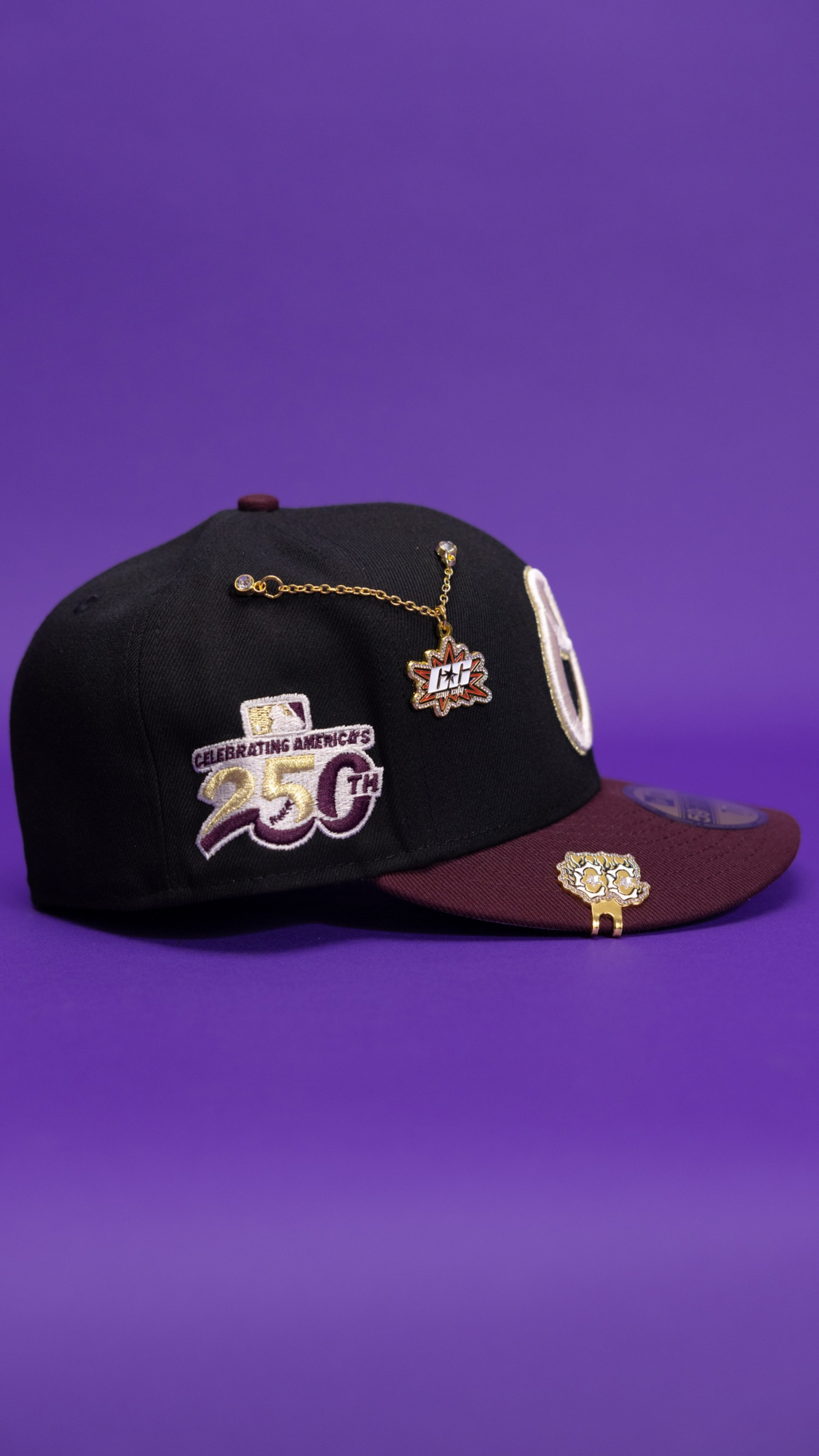 New Era Exclusive 59Fifty Black/Burgundy Baltimore Orioles W/ "Celebrating America's 250th Anniversary" Side Patch