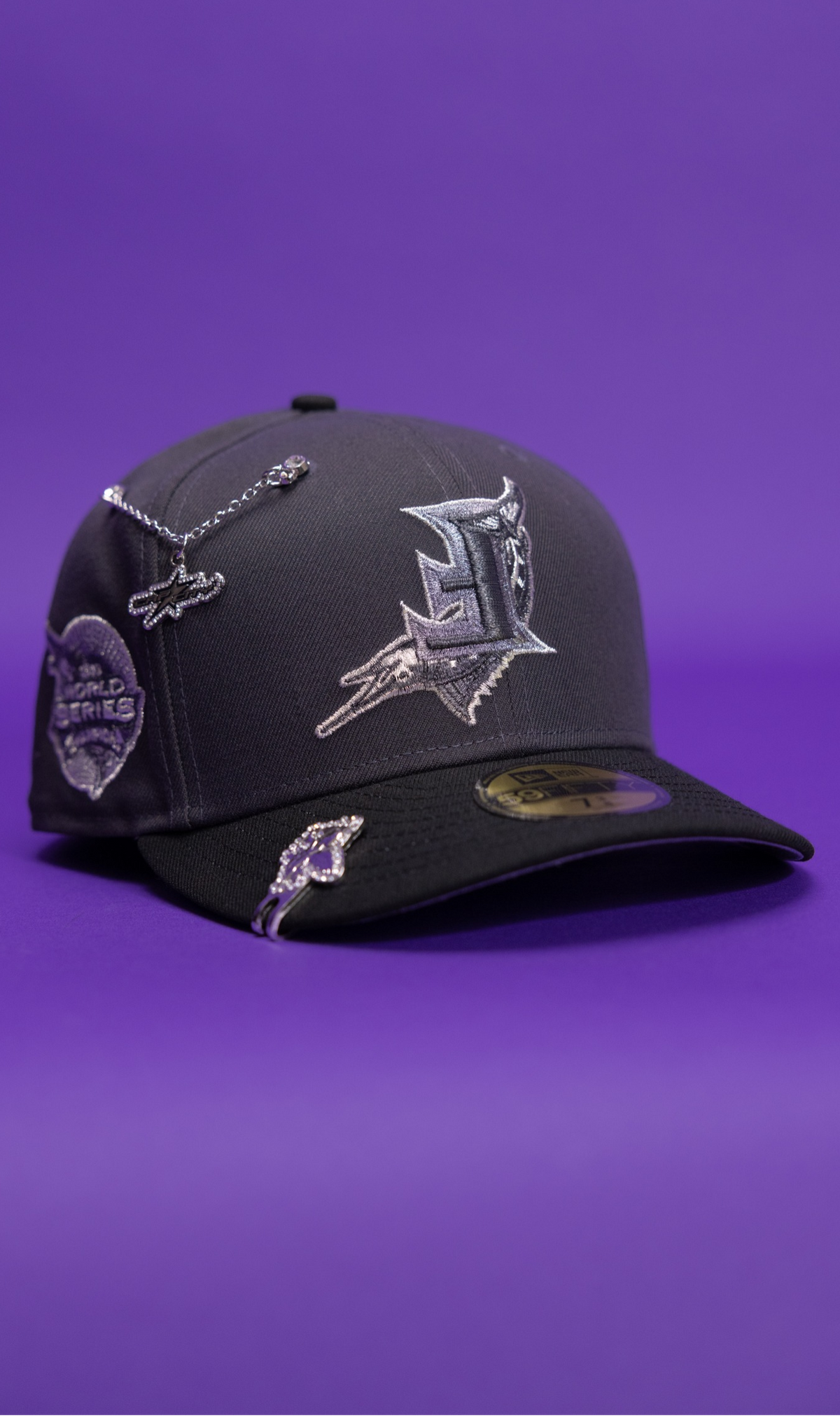 New Era Exclusive 59Fifty Grey/Black Upside Down Miami Marlins W/ World Series Side Patch
