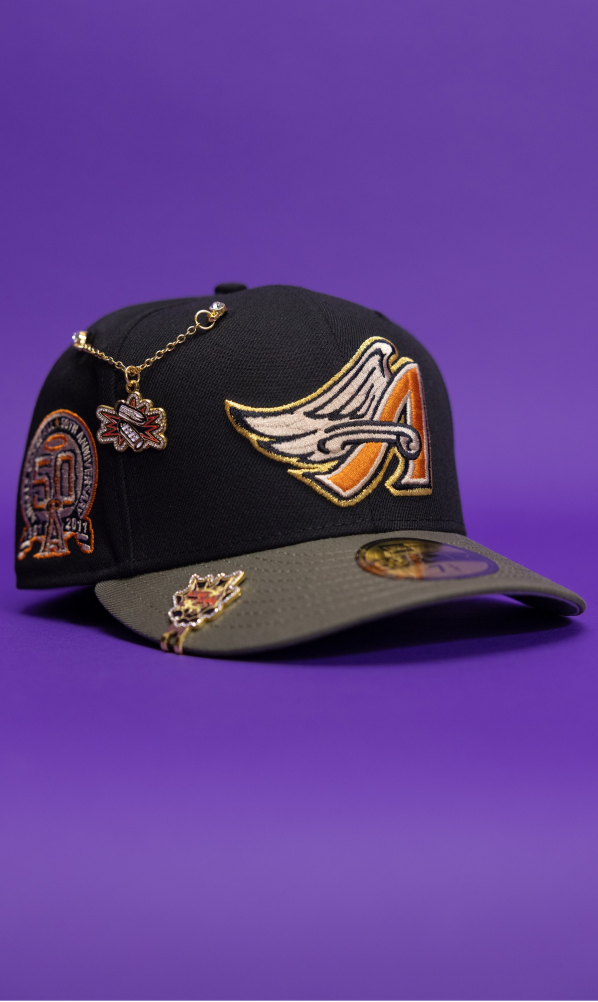 New Era Exclusive 59Fifty Black/Olve Anaheim Angels W/ 50th Anniversary Side Patch