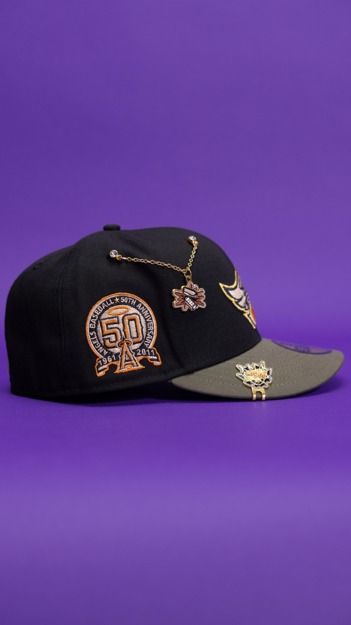 New Era Exclusive 59Fifty Black/Olve Anaheim Angels W/ 50th Anniversary Side Patch