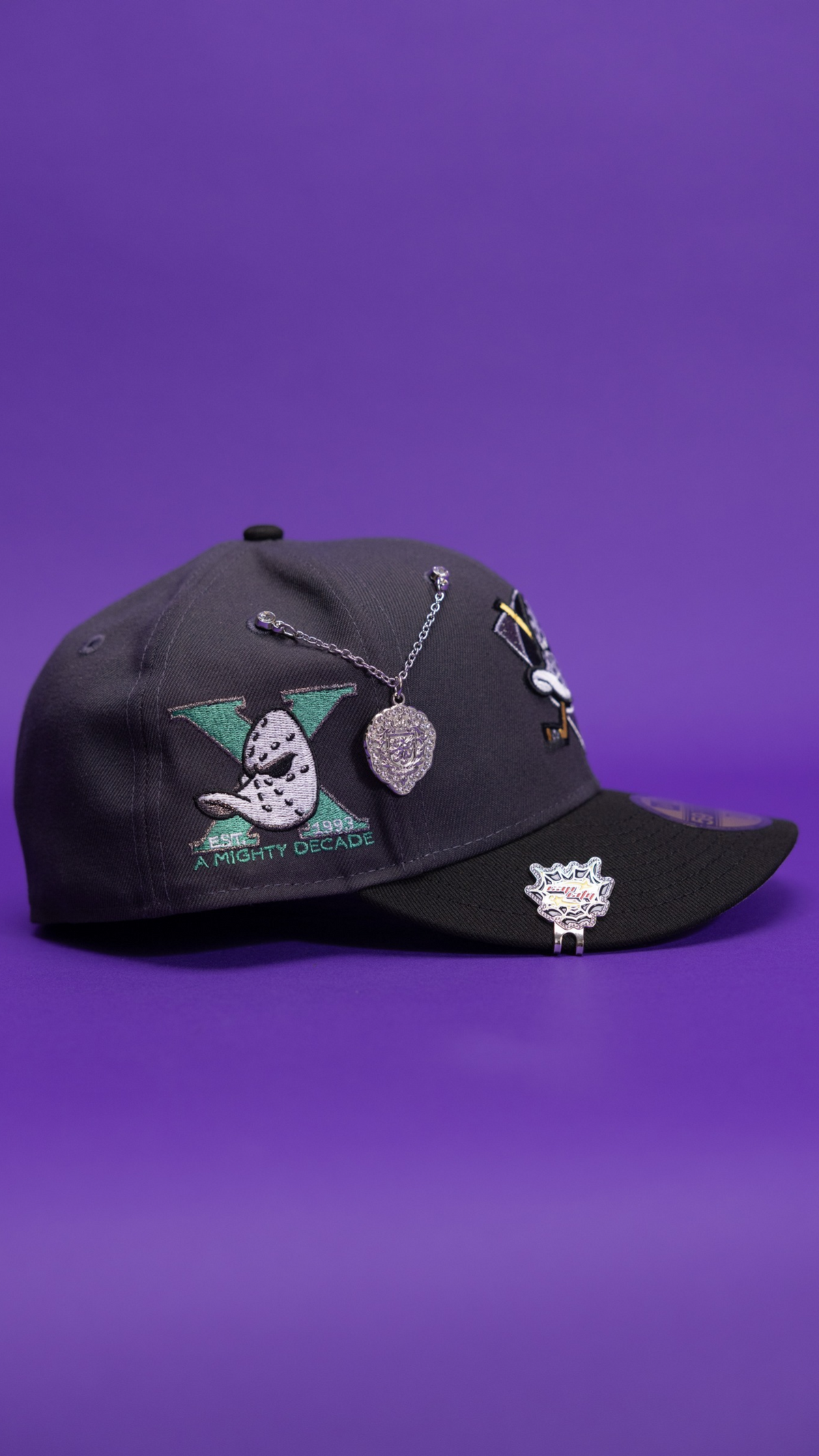 New Era Exclusive 59Fifty Grey/Black Anaheim Ducks W/ "A Mighty Decade" Side Patch