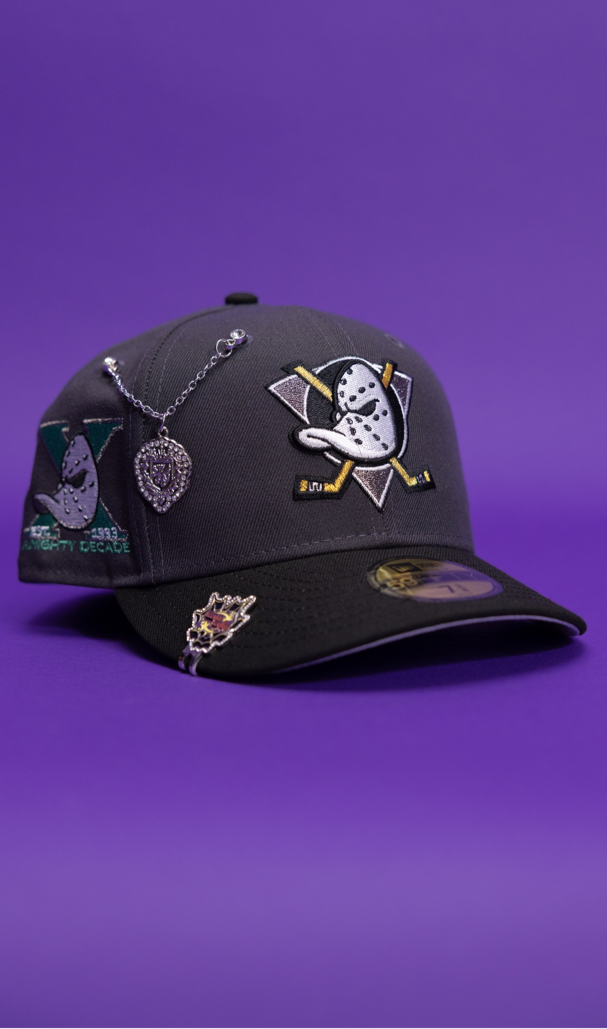 New Era Exclusive 59Fifty Grey/Black Anaheim Ducks W/ "A Mighty Decade" Side Patch