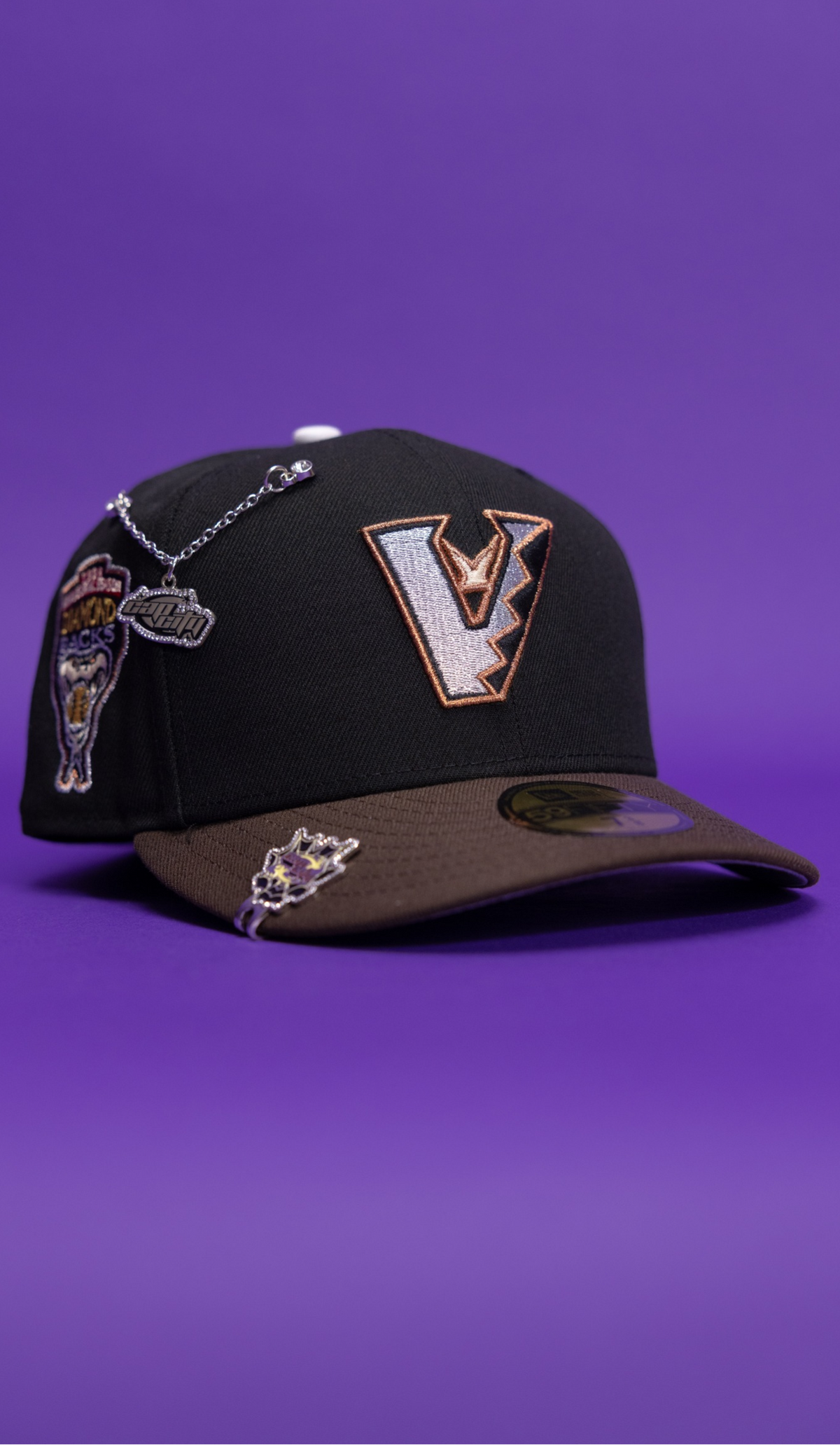 New Era Exclusive 59Fifty Black/Brown Arizona Diamondbacks W/ 1998 Inaugural Season Side Patch