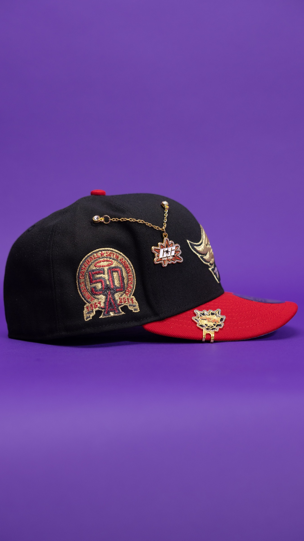 New Era Exclusive 59Fifty Black/Red Anaheim Angels W/ 50th Anniversary Side Patch