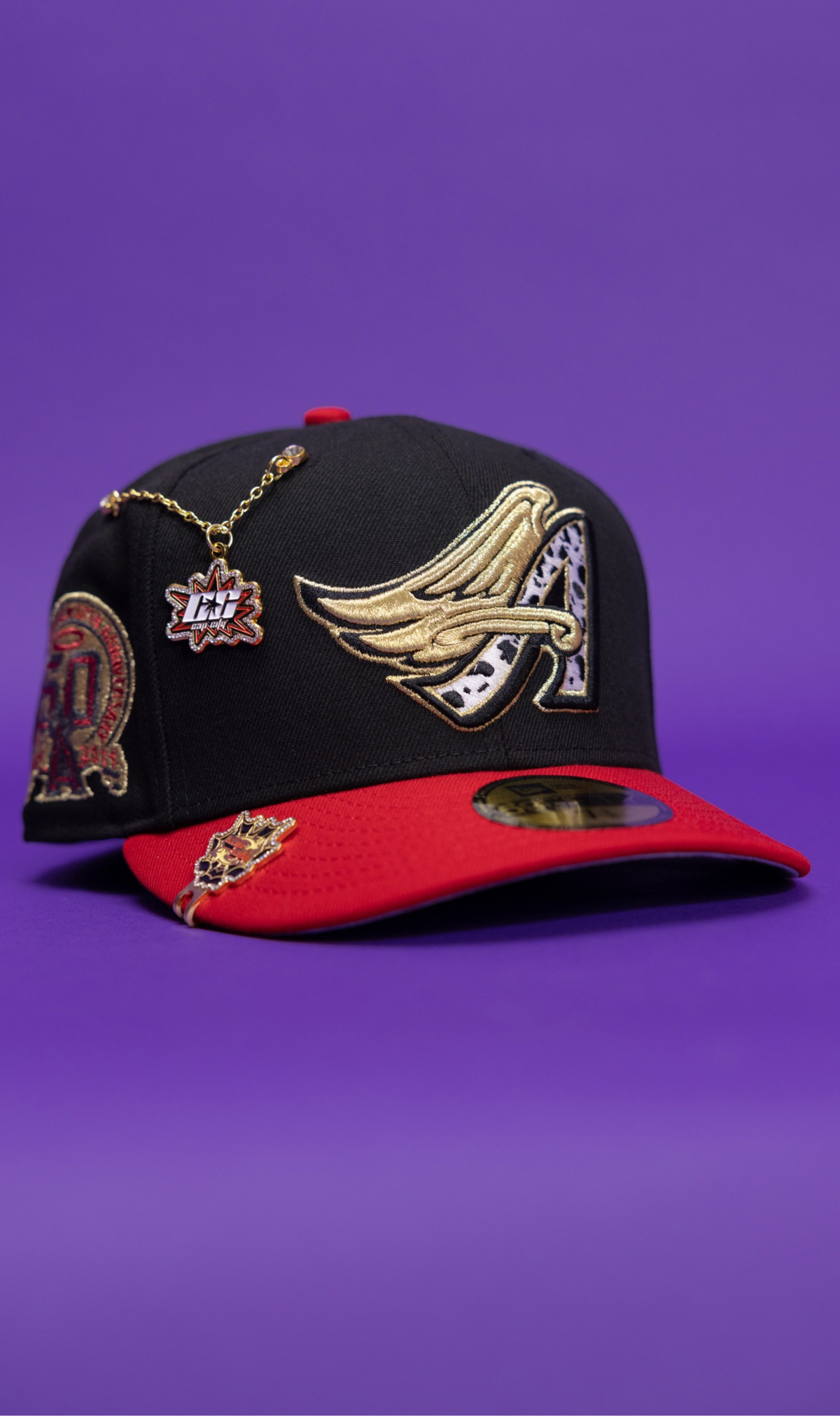 New Era Exclusive 59Fifty Black/Red Anaheim Angels W/ 50th Anniversary Side Patch