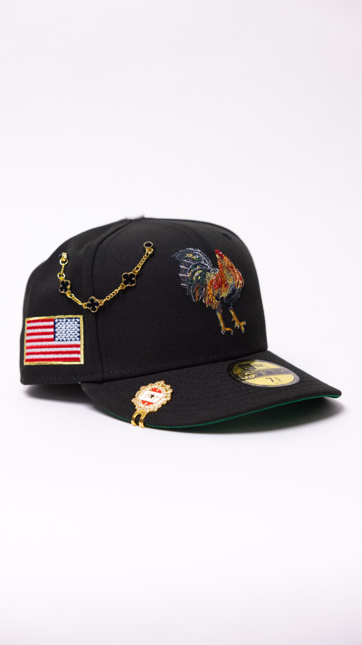 New Era Exclusive 59Fifty Black Mexico "El Gallo" W/ U.S.A. Flag Side Patch
