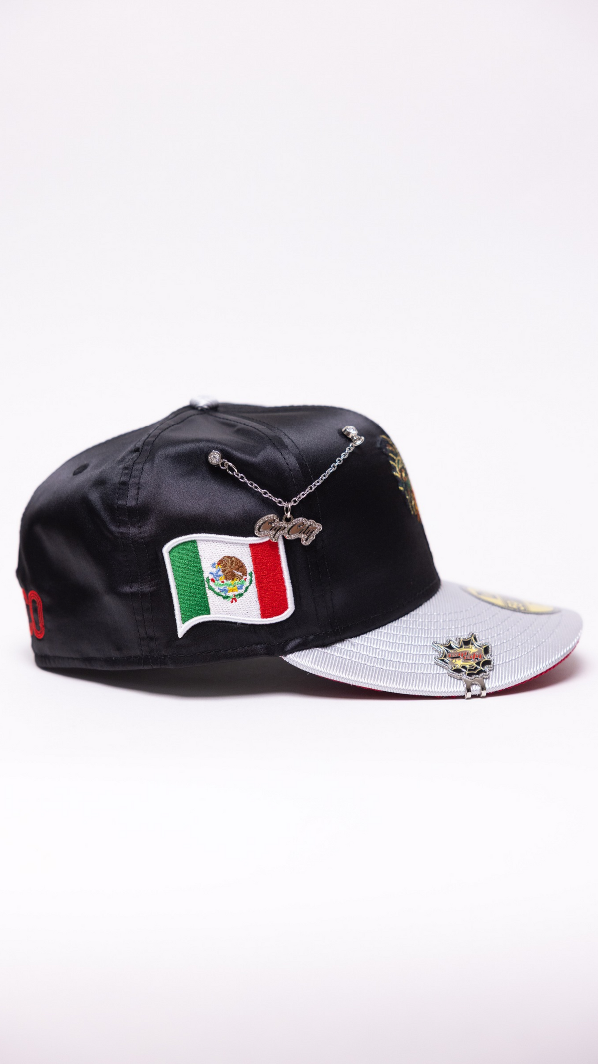 New Era Exclusive 59Fifty Satin/Silver Mexico "El Gallo" W/ Mexico Flag Side Patch