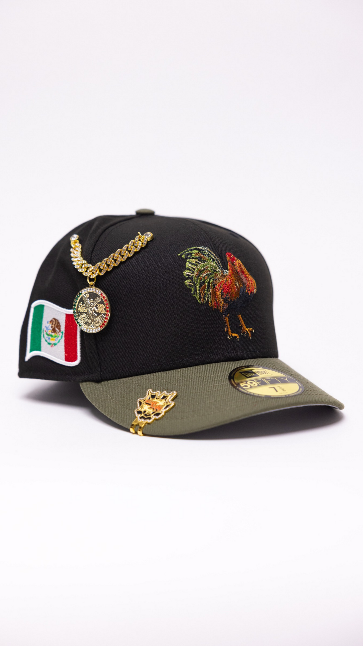 New Era Exclusive 59Fifty Black/Olive Mexico "El Gallo" W/ Mexico Flag Side Patch