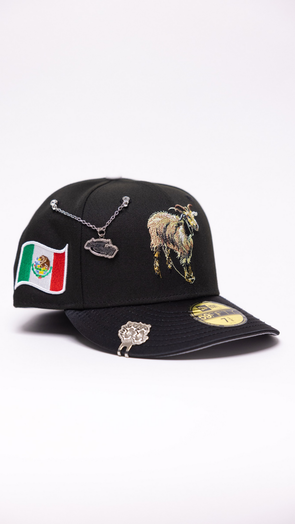 New Era Exclusive 59Fifty Black/Satin El Chivo W/ Mexican Flag Side Patch