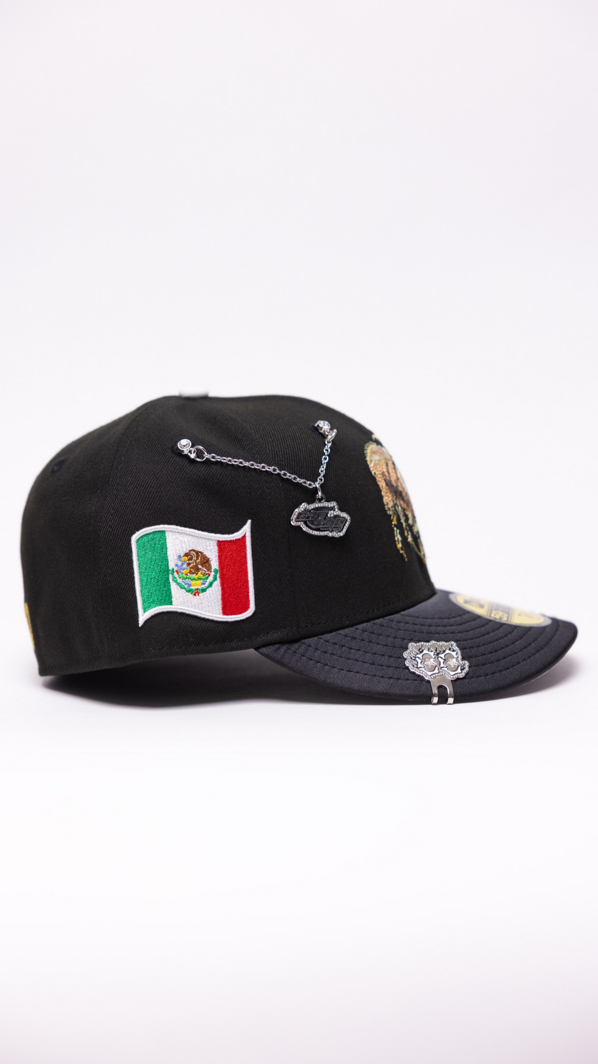New Era Exclusive 59Fifty Black/Satin El Chivo W/ Mexican Flag Side Patch