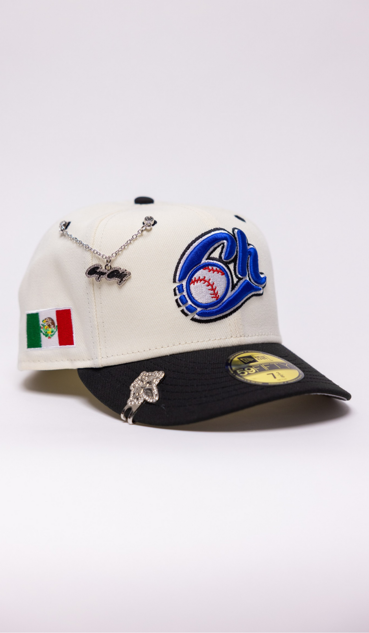 New Era Exclusive 59Fifty Chrome/Black Charros De Jalisco W/ Mexico Flag Side Patch