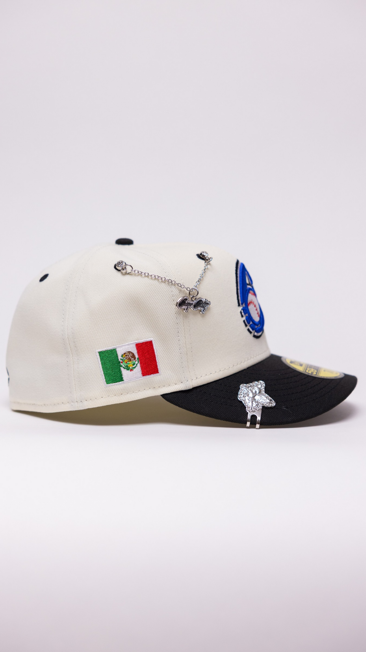 New Era Exclusive 59Fifty Chrome/Black Charros De Jalisco W/ Mexico Flag Side Patch