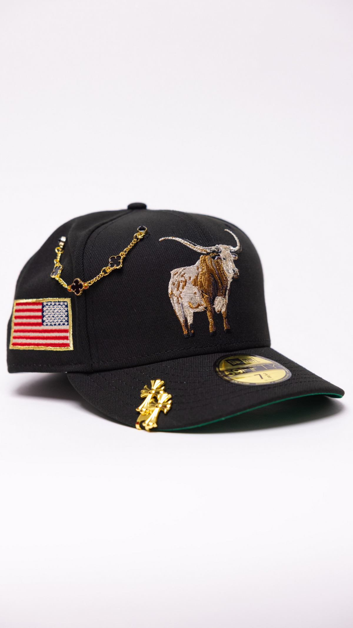 New Era Exclusive 59Fifty Black "Texas Longhorn" W/ U.S.A. Flag Side Patch