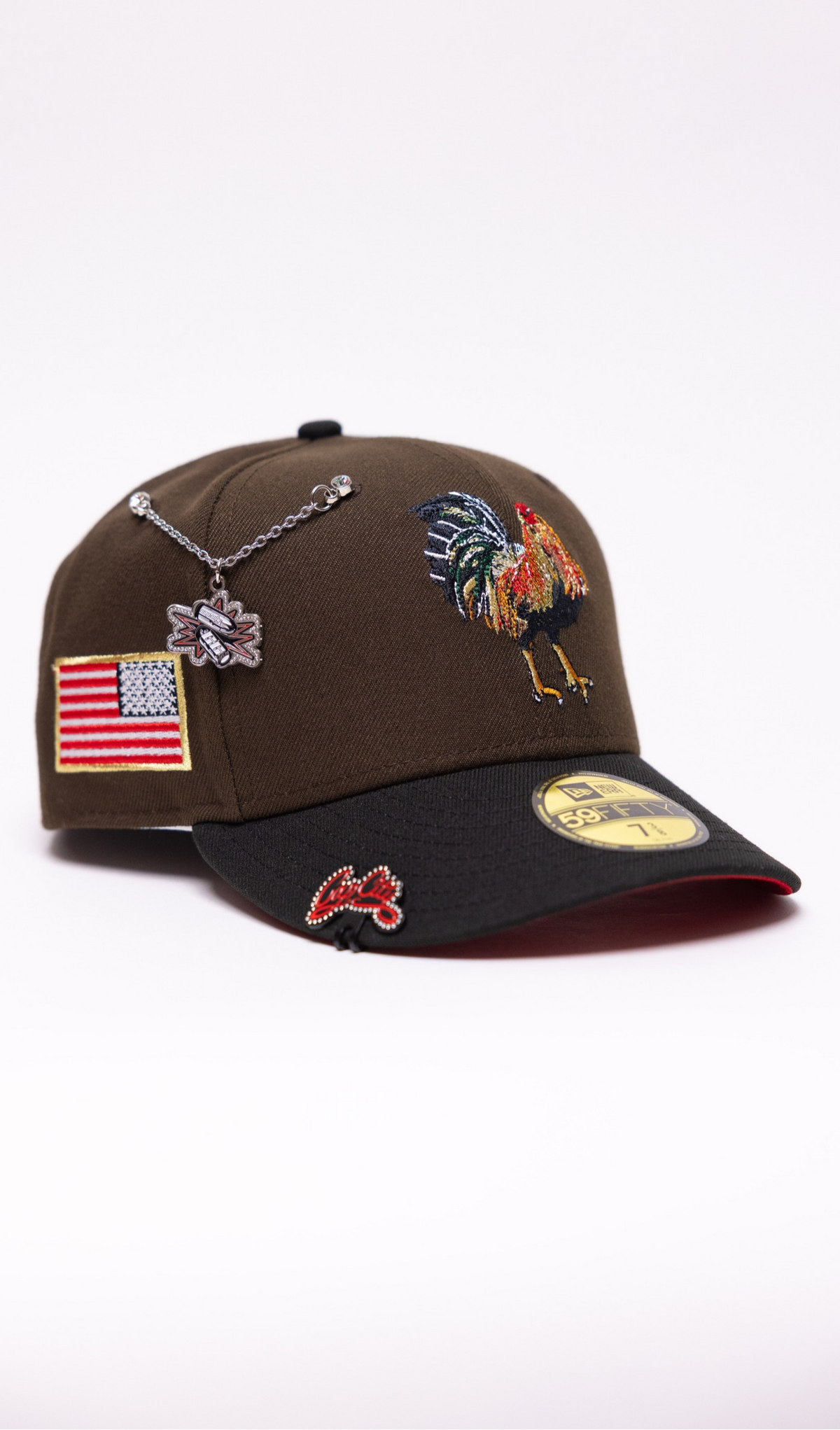 New Era Exclusive 59Fifty Brown/Black Mexico "El Gallo" W/ U.S.A. Flag Side Patch