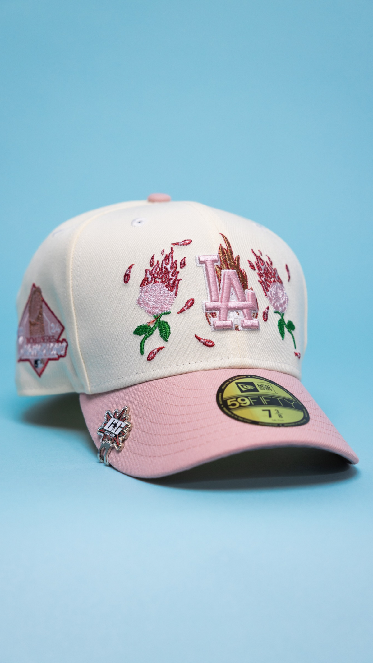 Dodgers Burnt Roses 59Fifty Fitted – Chrome/Pink