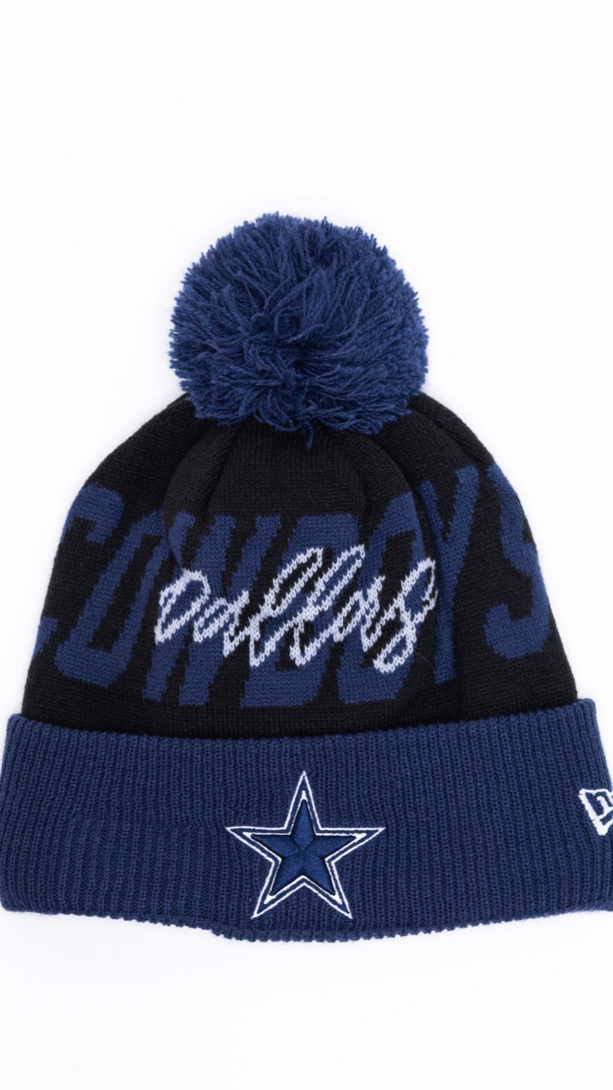 Dallas Cowboys Pom Pom Knit Beanie - Black/Navy