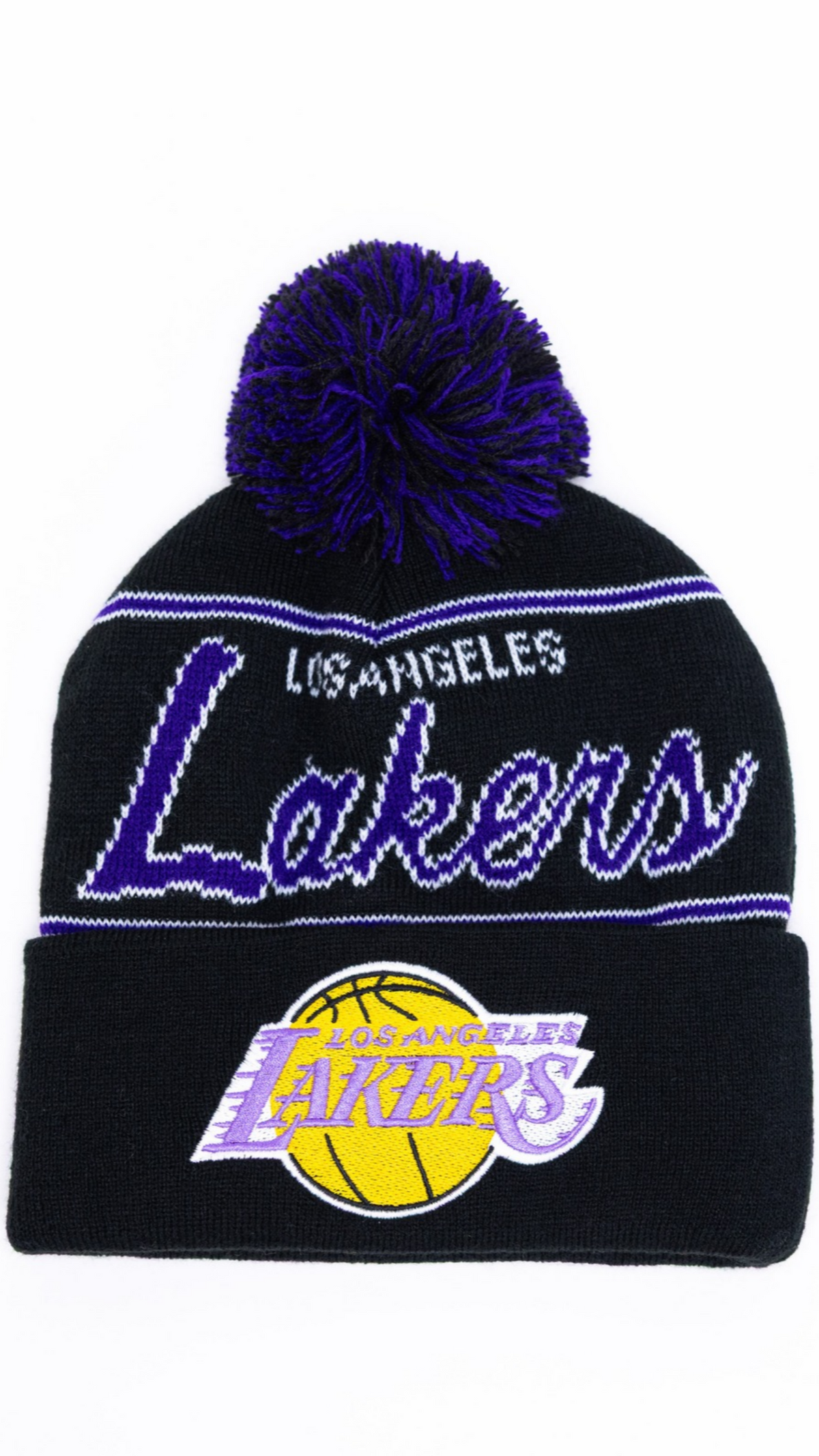 Los Angeles Lakers Pom Pom Knit Beanie - Black