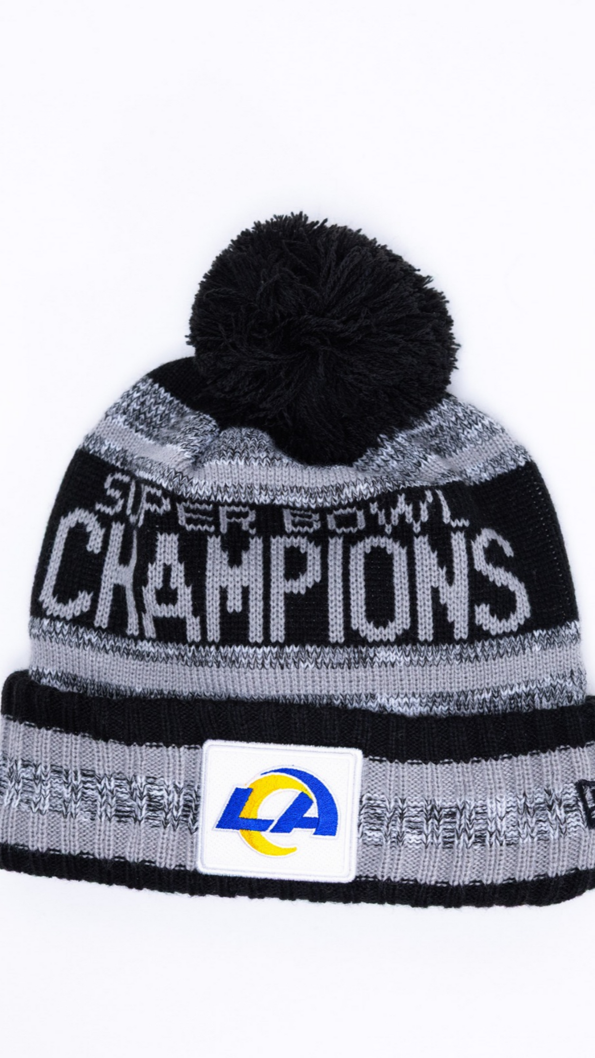 Los Angeles Rams Champions Pom Pom Knit Beanie - Grey/Black