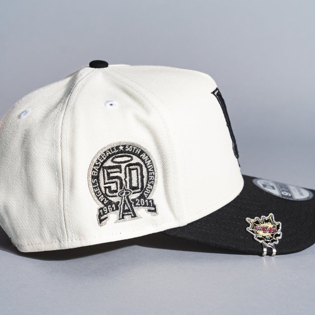 NEW ERA 9FIFTY A-FRAME CHROME/BLACK UPSIDE DOWN ANAHEIM ANGELS SNAPBACK W/ 50TH ANNIVERSARY SIDE PATCH