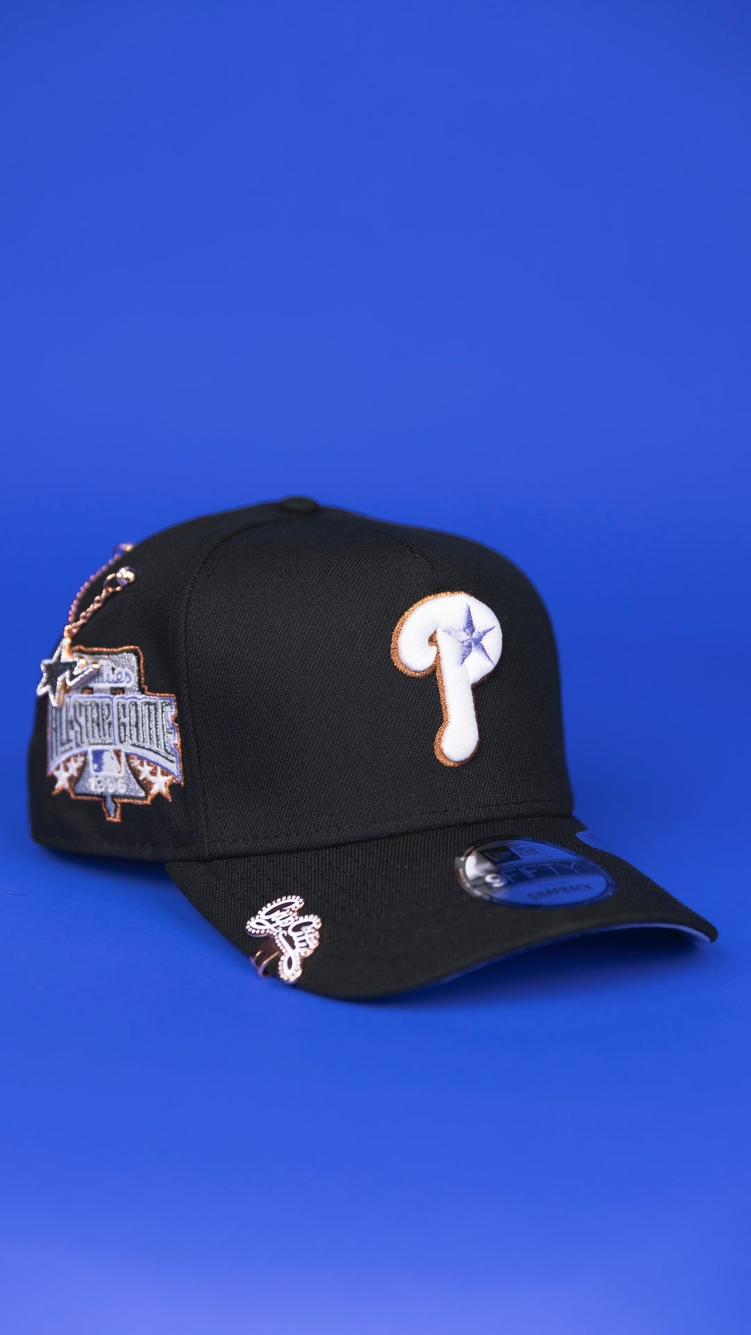 NEW ERA 9FIFTY A-FRAME BLACK PHILADELPHIA PHILLIES SNAPBACK W/ 1996 ALL STAR GAME SIDE PATCH