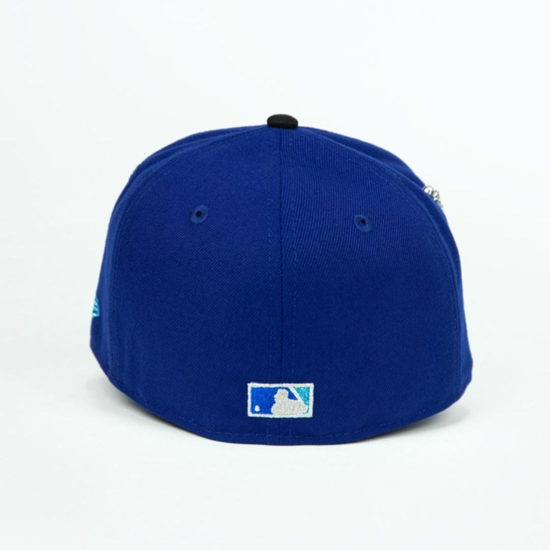 NEW ERA EXCLUSIVE 59FIFTY DARK BLUE/ BLACK CHICAGO CUBS W/ "BE ALERT FOR FOUL BALLS" SIDE PATCH