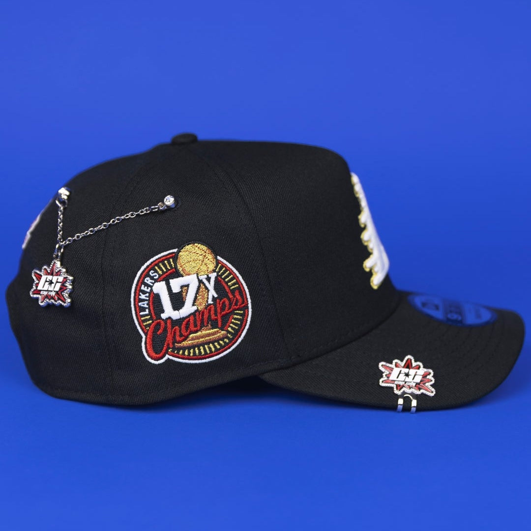 NEW ERA 9FIFTY A-FRAME BLACK LOS ANGELES LAKERS SNAPBACK W/ 17X CHAMPIONS SIDE PATCH