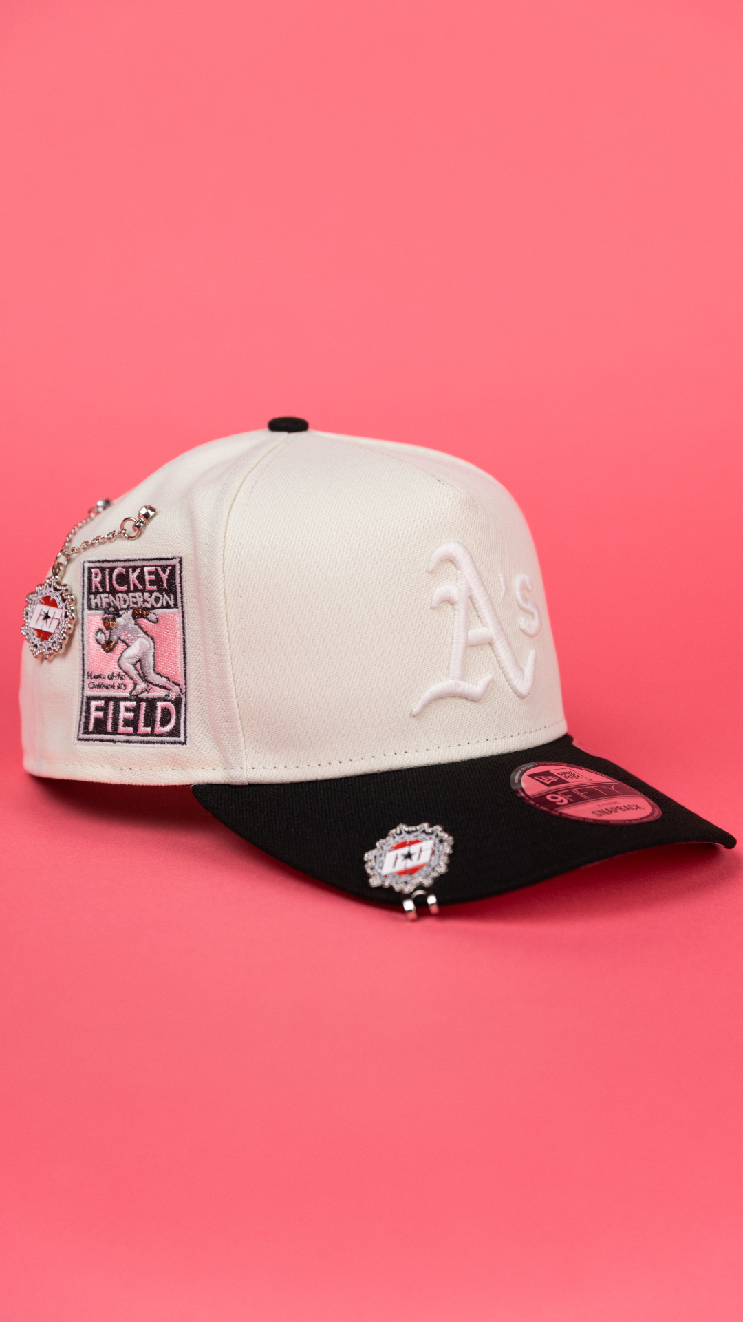 NEW ERA 9FIFTY A-FRAME CHROME/ BLACK OAKLAND A'S W/ RICKEY HENDERSON SIDE PATCH