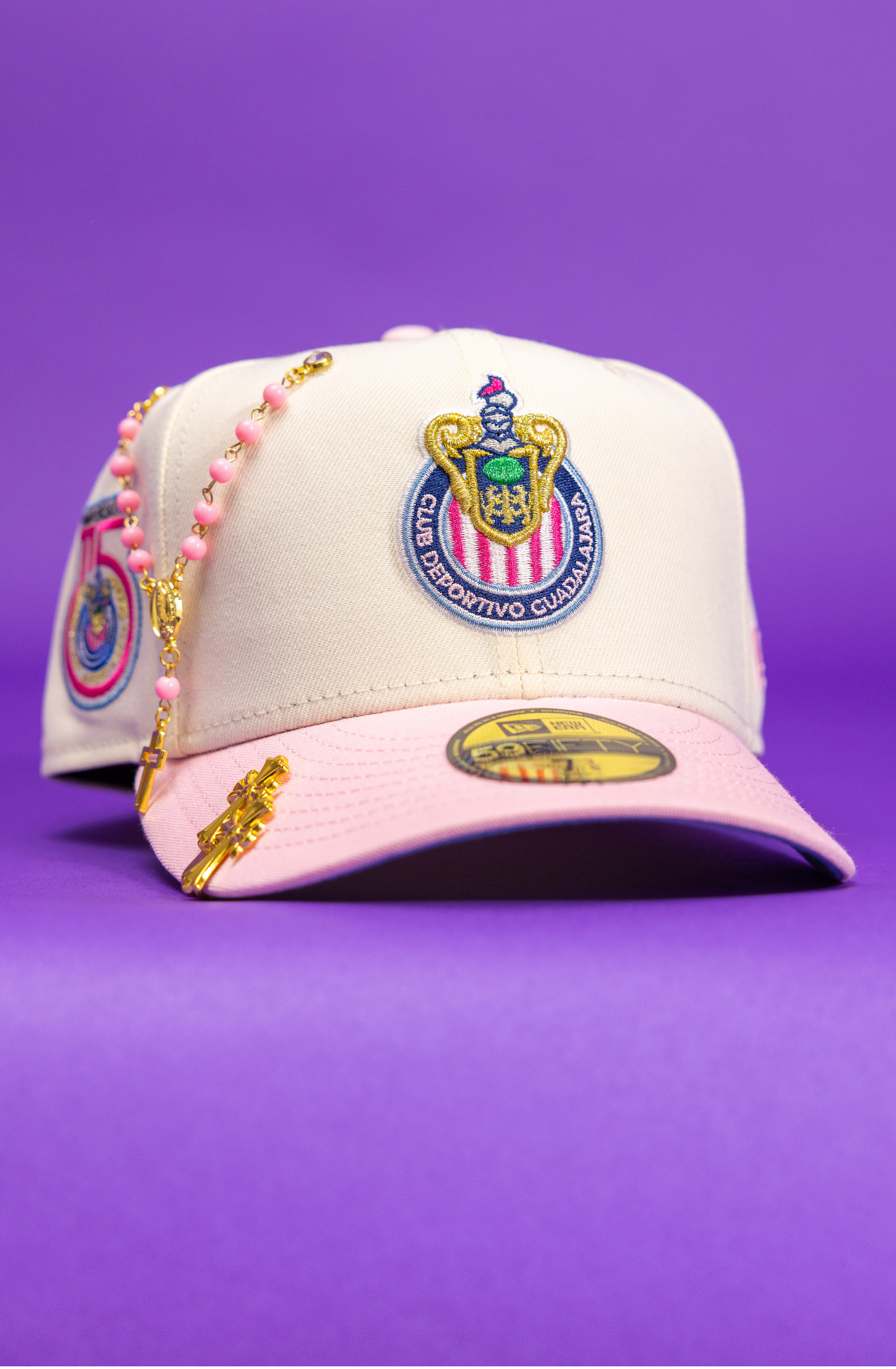 New Era Exclusive 59Fifty Chrome/Pink Chivas De Guadalajara W/ 115th Anniversary Side Patch