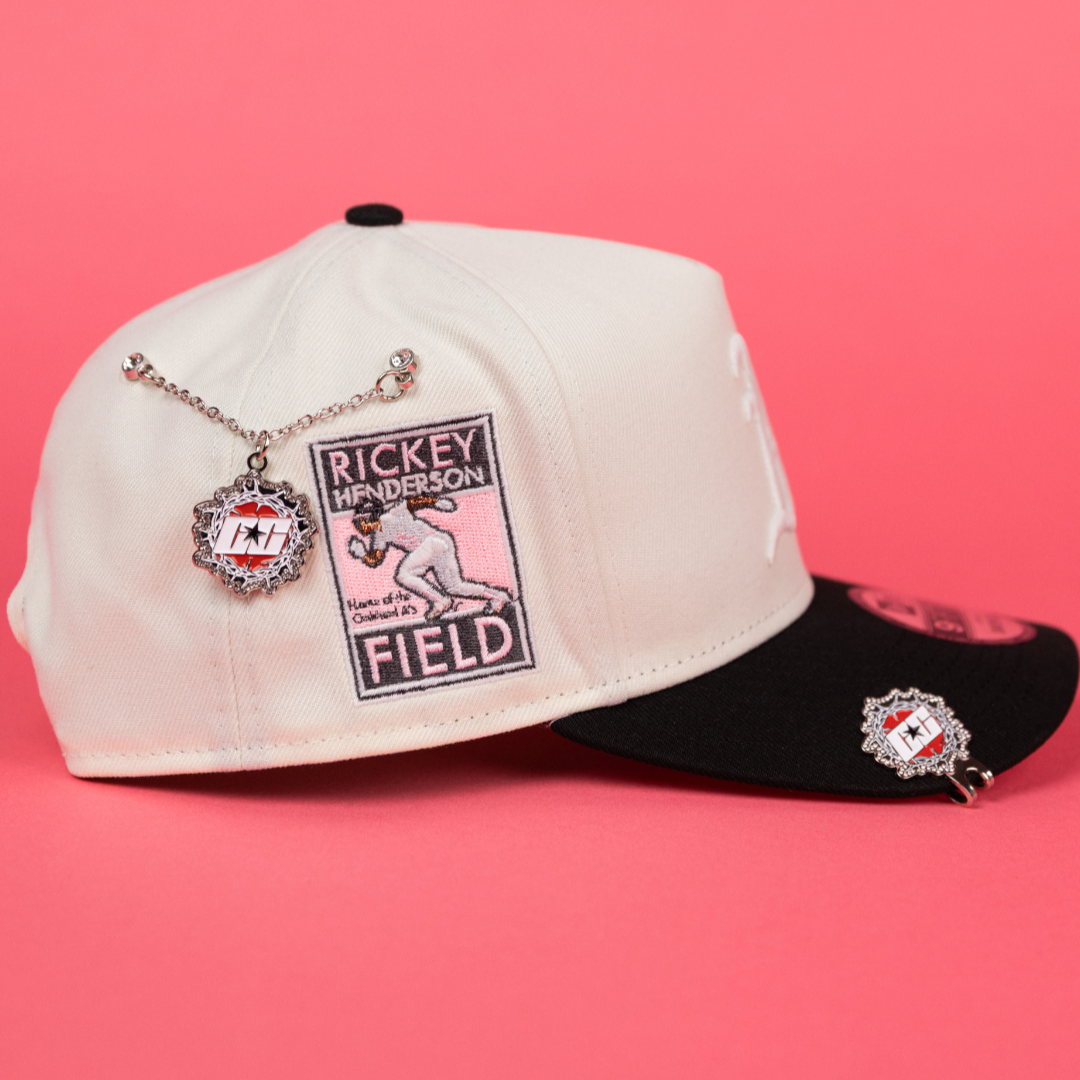NEW ERA 9FIFTY A-FRAME CHROME/ BLACK OAKLAND A'S W/ RICKEY HENDERSON SIDE PATCH