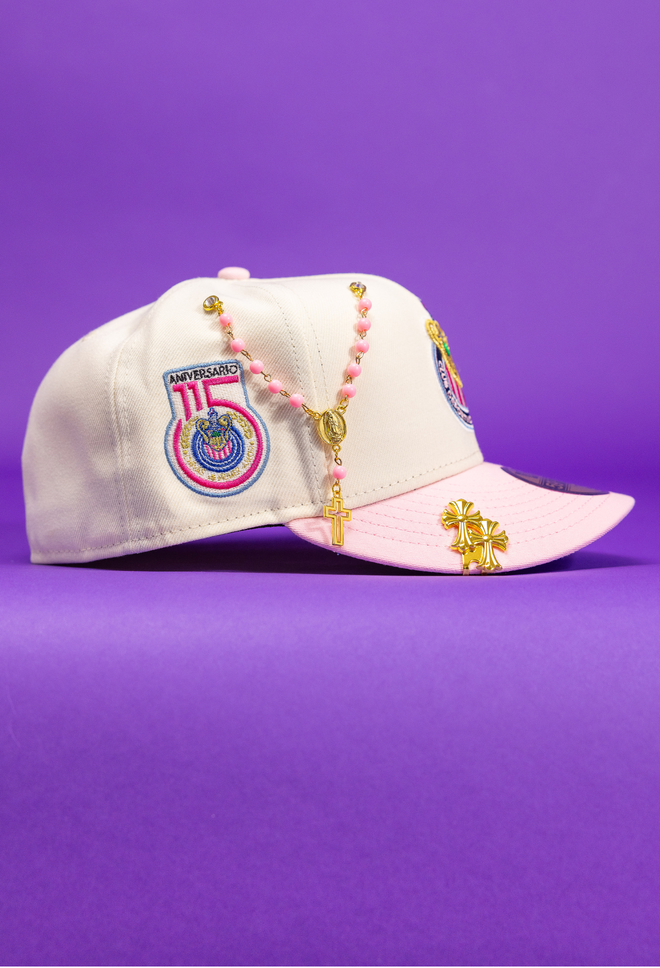 New Era Exclusive 59Fifty Chrome/Pink Chivas De Guadalajara W/ 115th Anniversary Side Patch